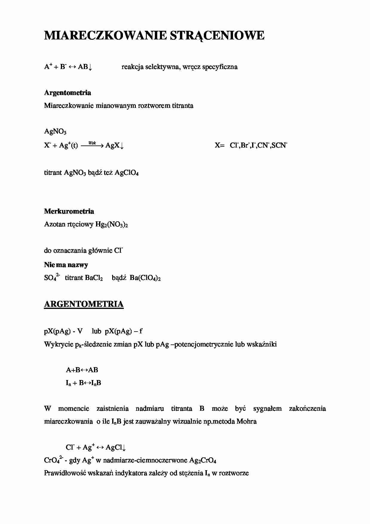 Chemia analityczna - Miareczkowanie strąceniowe - strona 1