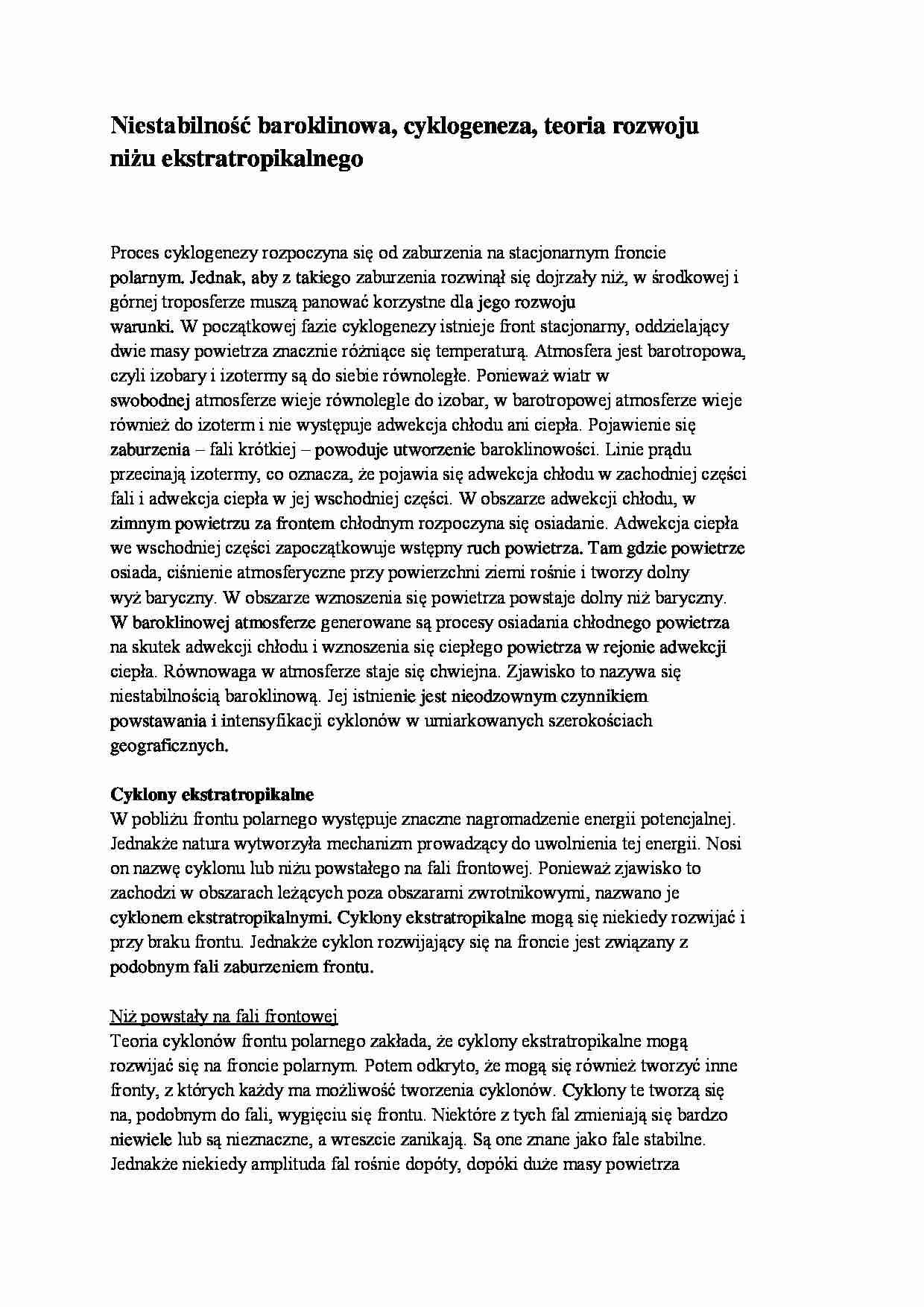 Niestabilność baroklinowa, cyklogeneza, teoria rozwoju niżu ekstratropikalnego - strona 1