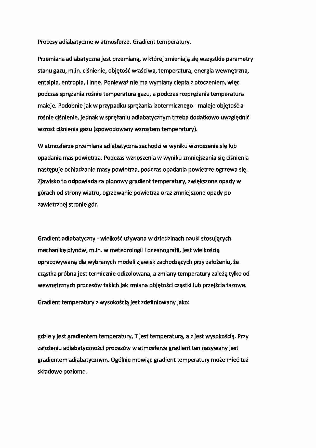 Procesy adiabatyczne w atmosferze. Gradient temperatury - strona 1