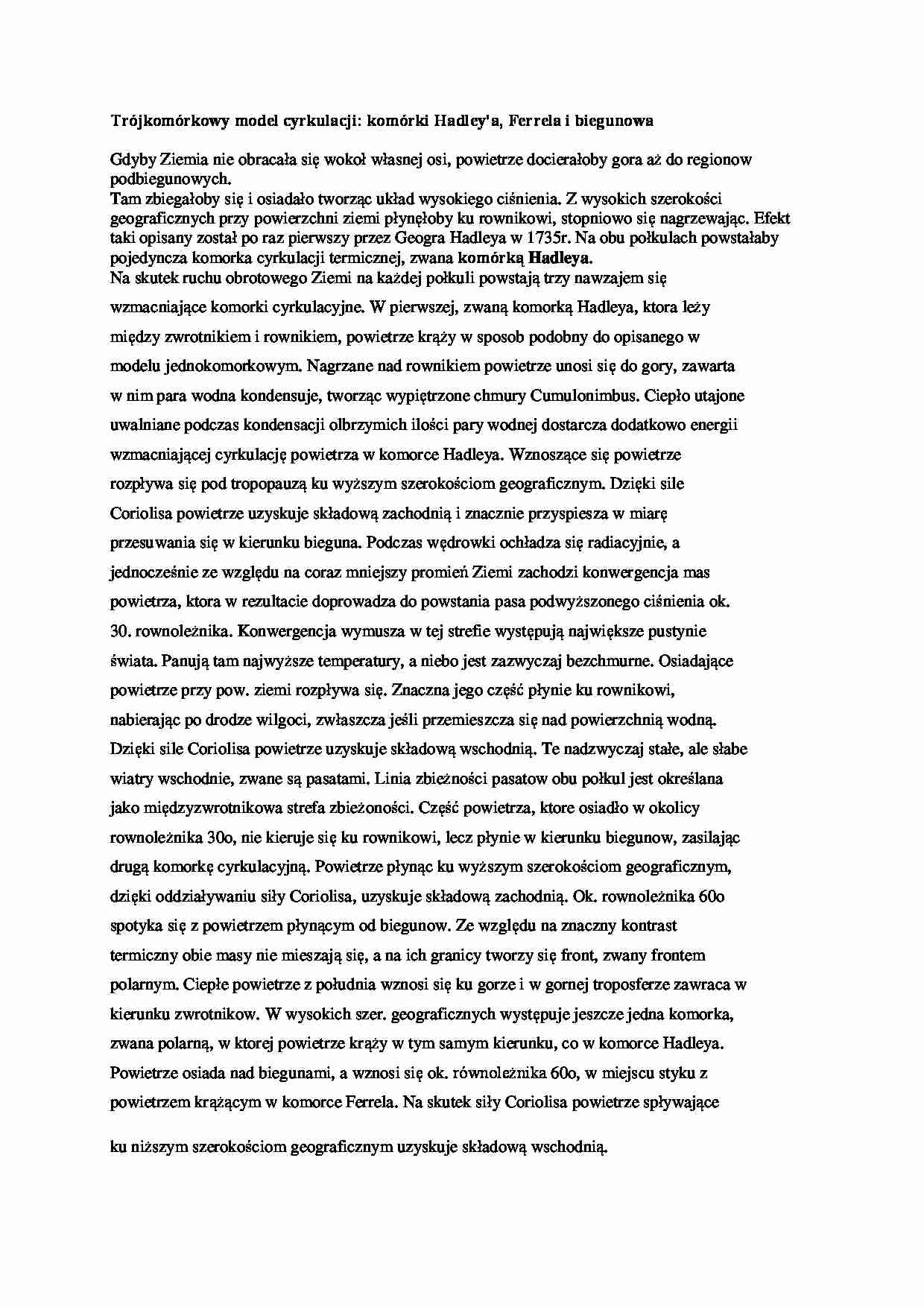 Trójkomórkowy model cyrkulacji-komórki Hadleya, Ferrela i biegunowa - strona 1