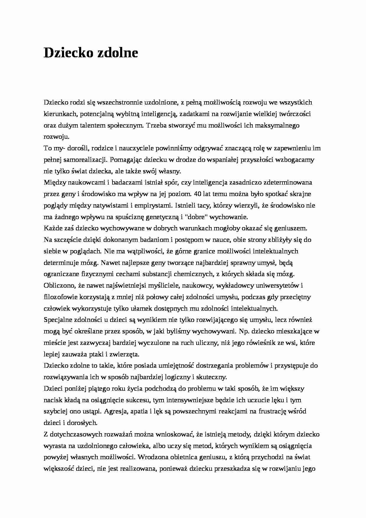 Dziecko zdolne- pedagogika - strona 1