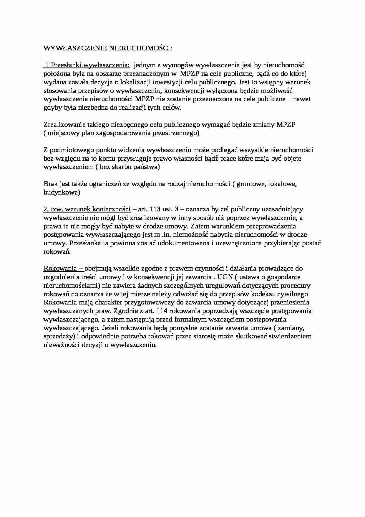 Wywłaszczenie nieruchomości - wykład - strona 1