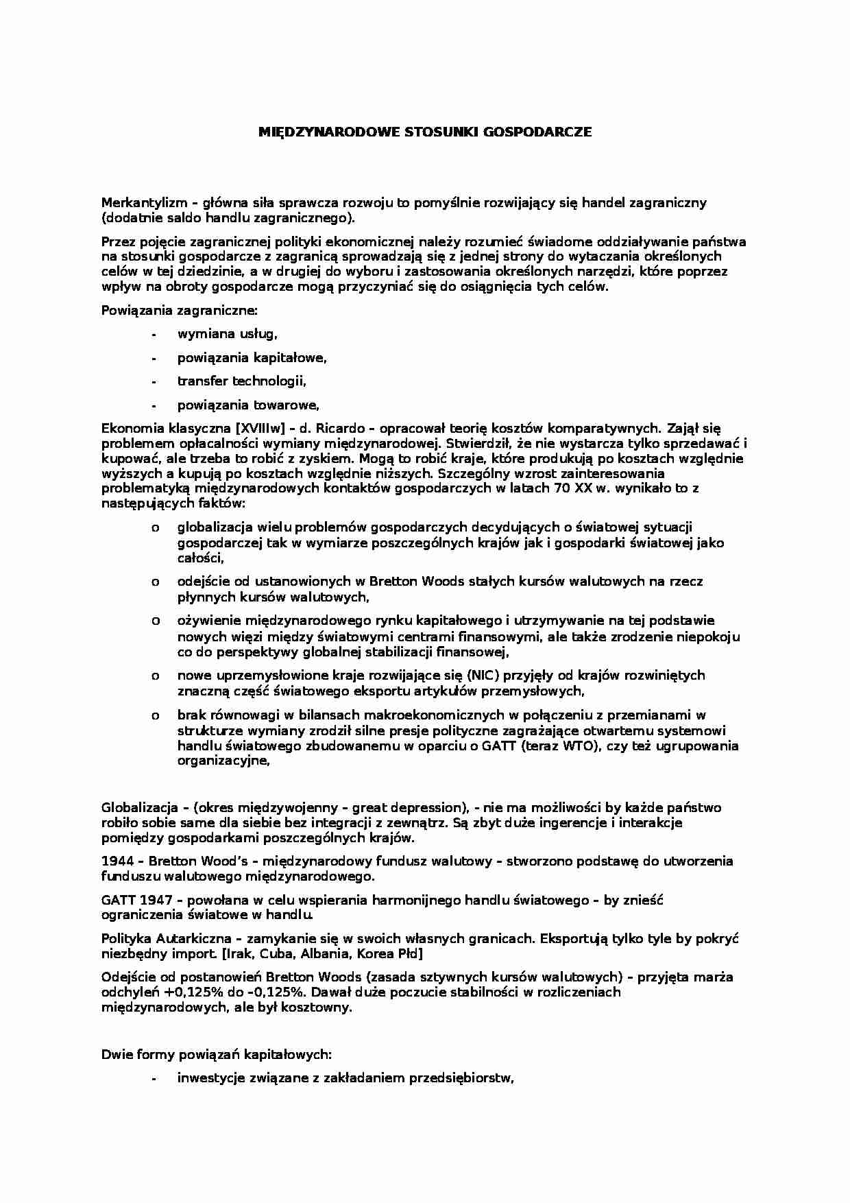 Miedzynarodowe stosunki gospodarcze (19 stron) - strona 1