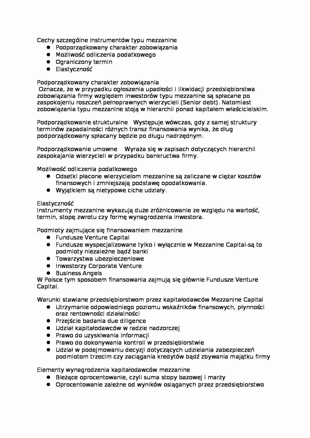 Cechy szczególne instrumentów typu mezzanine - wykład - strona 1