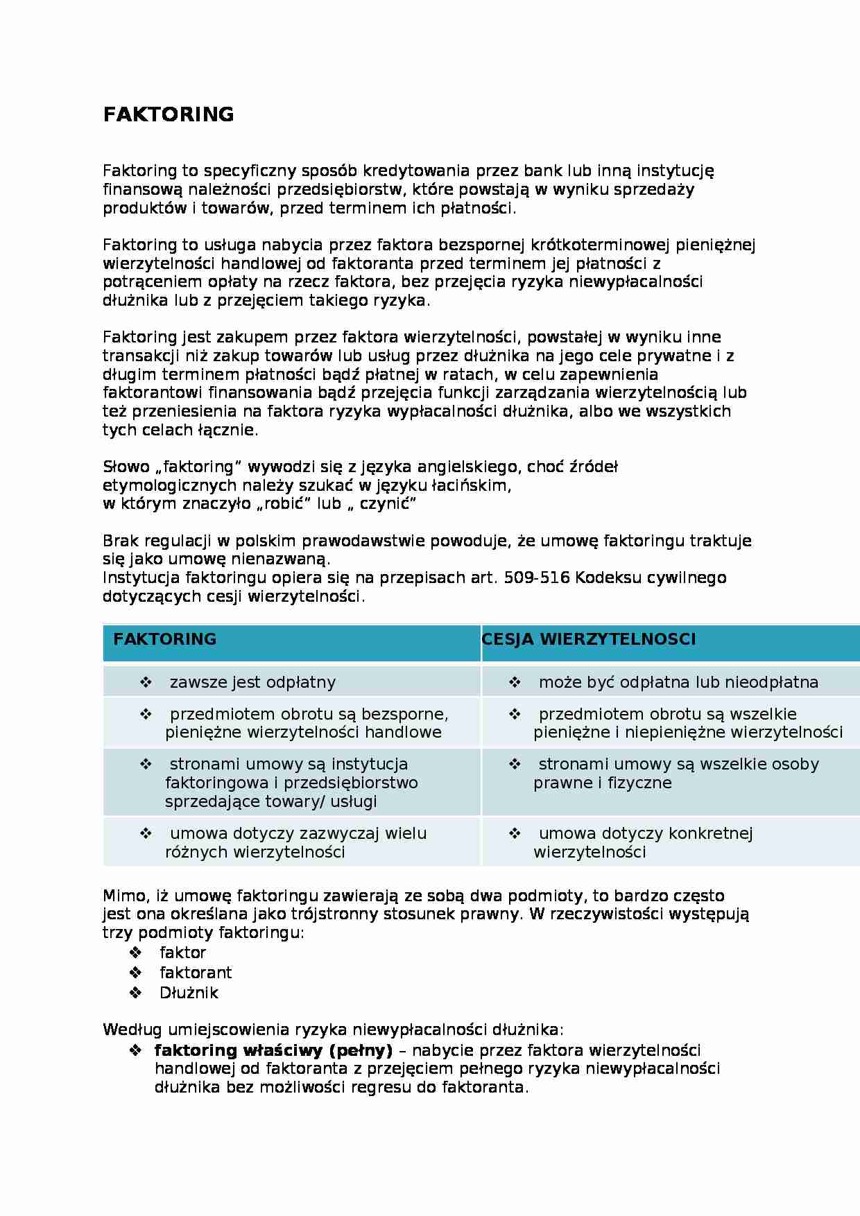 Faktoring - opracowanie pojęcia - strona 1