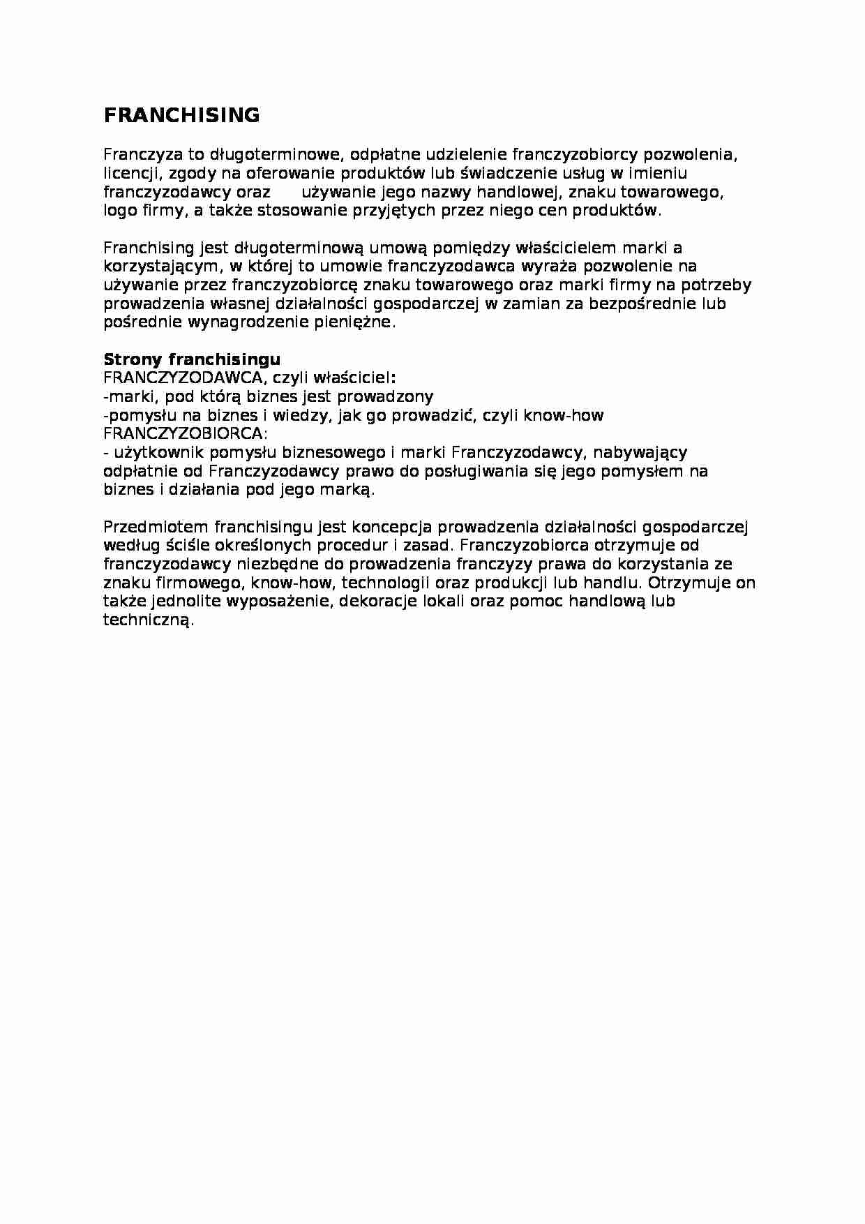 Franchising - opracowanie umowy - strona 1