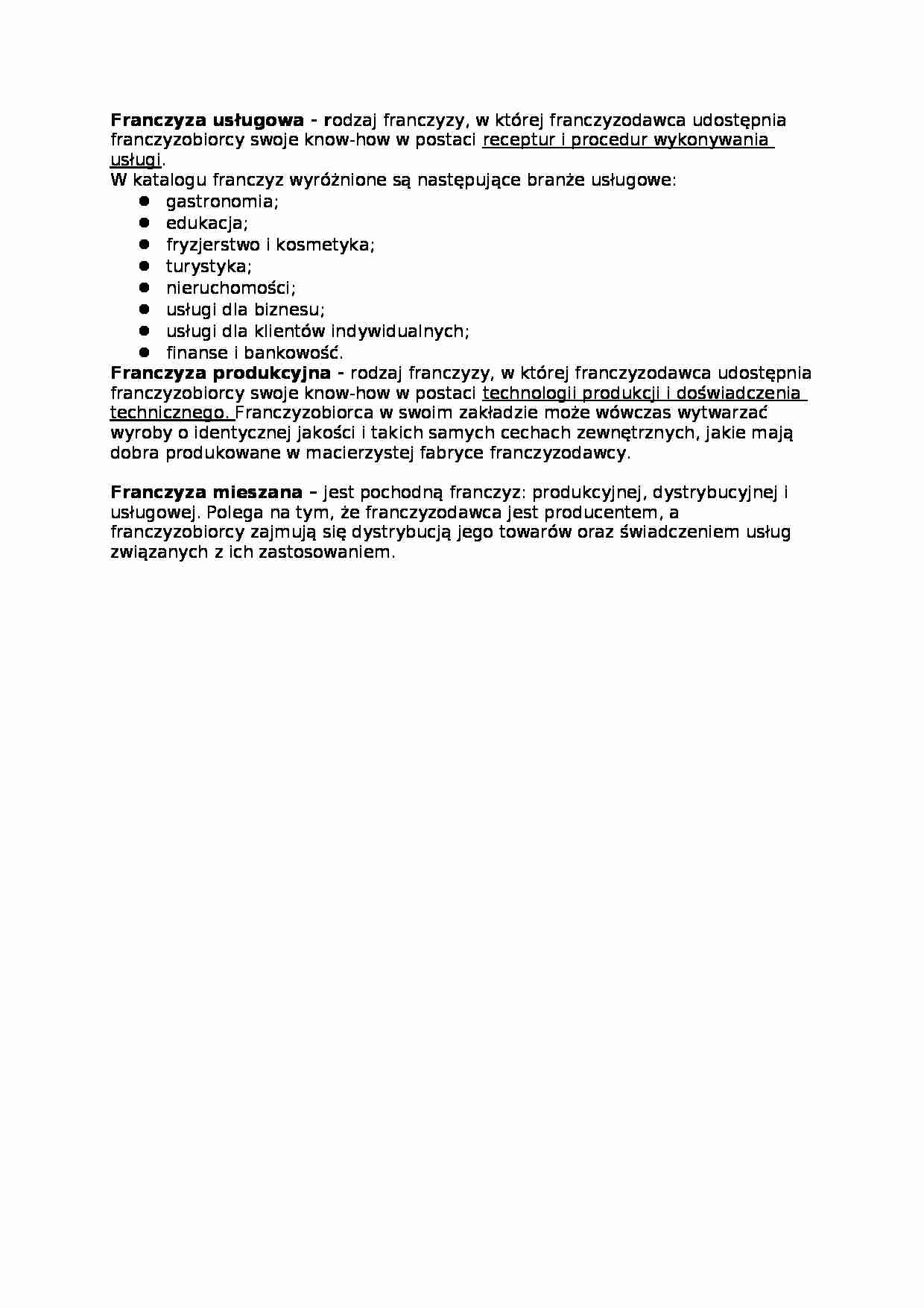 Franczyza usługowa - opracowanie - strona 1