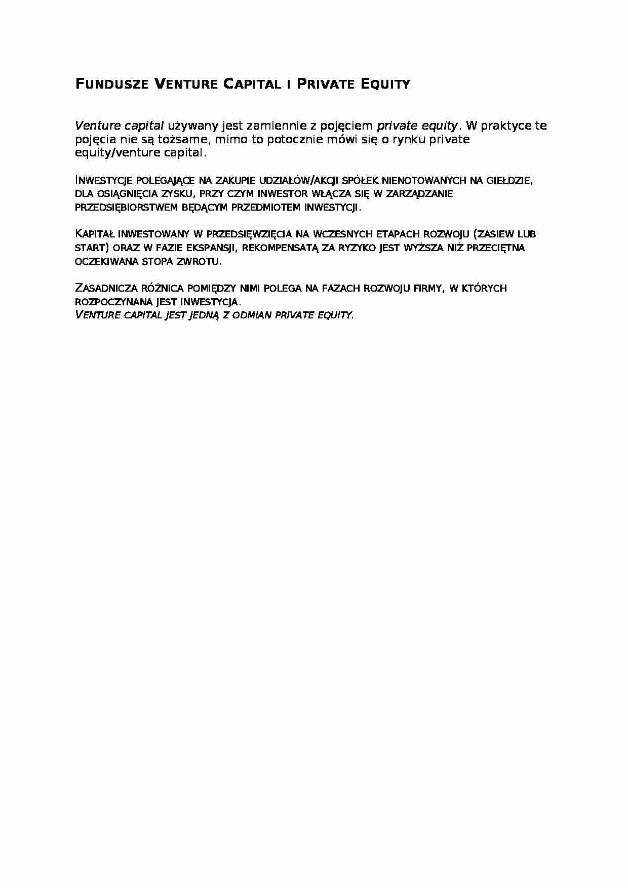 Fundusze Venture Capital i Private Equity - opracowanie - strona 1