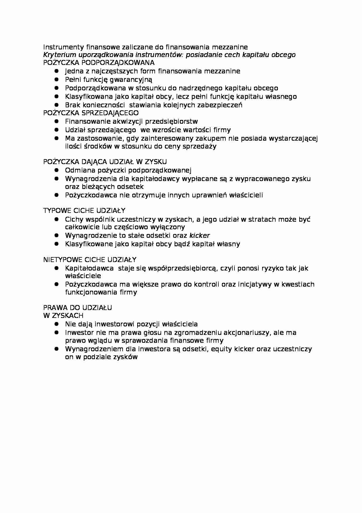 Finansowanie mezzanine - opracowanie - strona 1