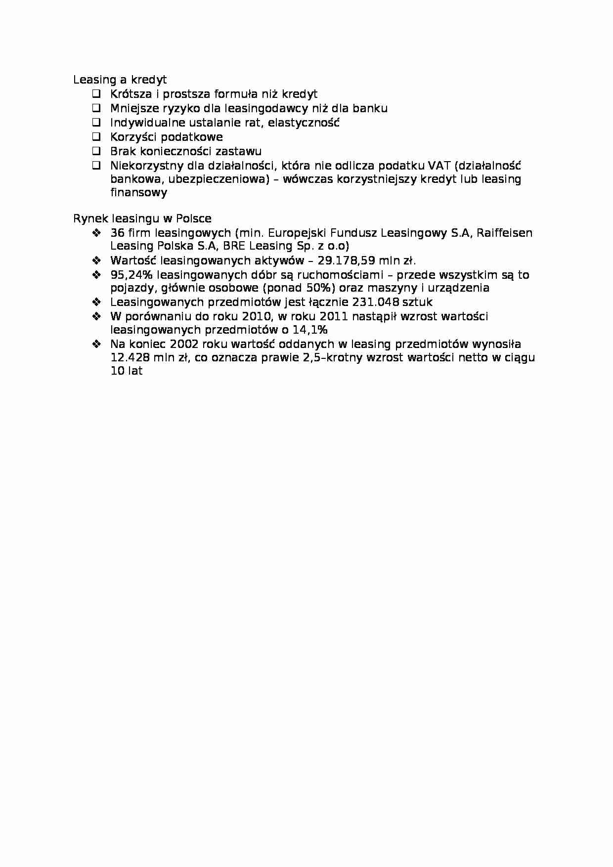 Leasing a kredyt- opracowanie - strona 1