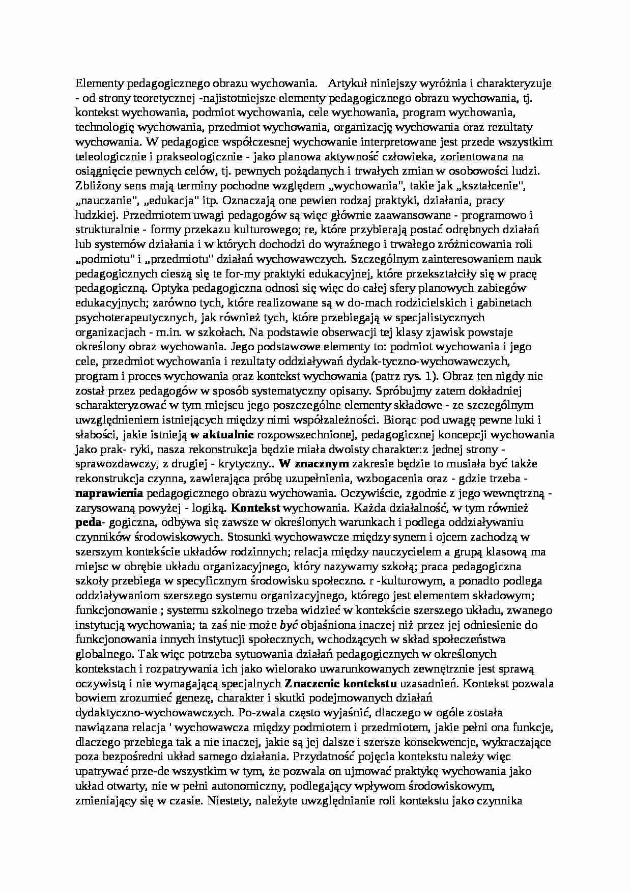 Elementy pedagogicznego obrazu wychowania- pedagogika - strona 1