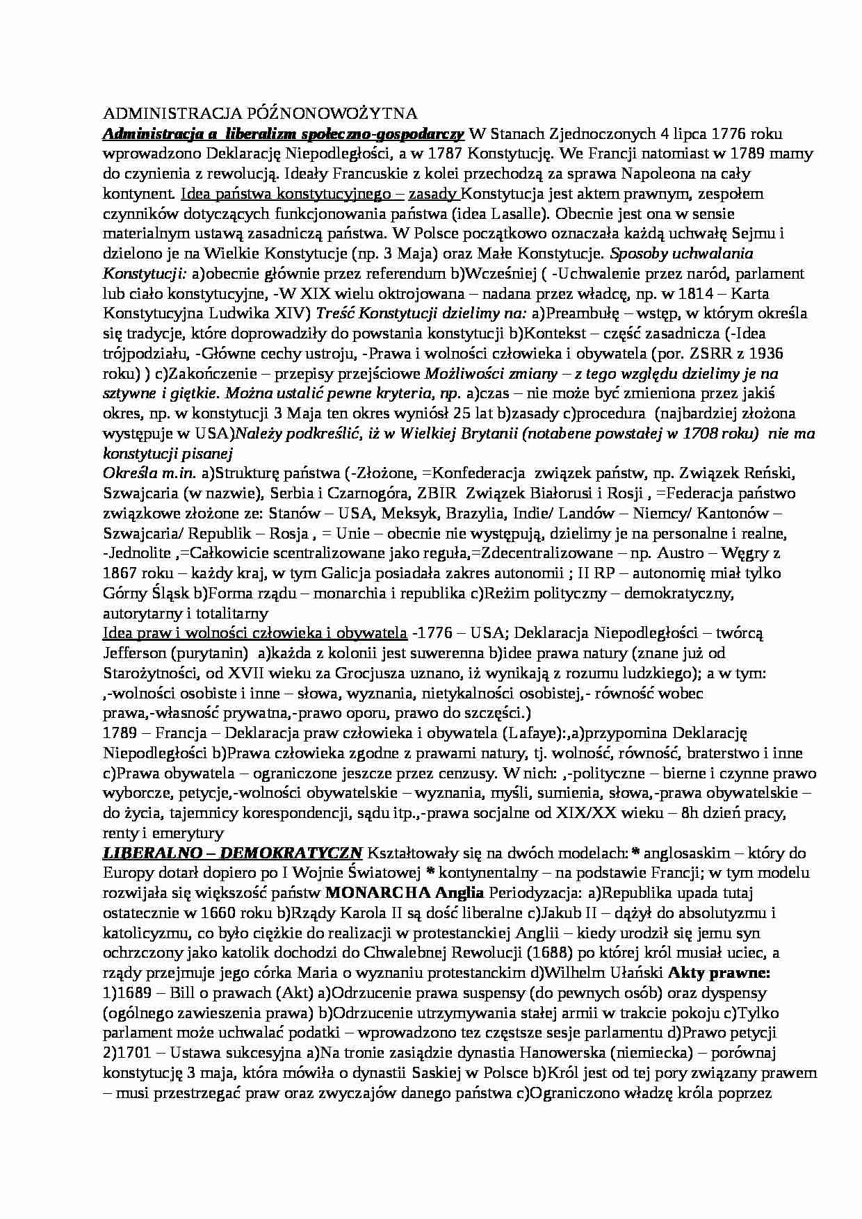 Administracja późnonowożytna - opracowanie - strona 1