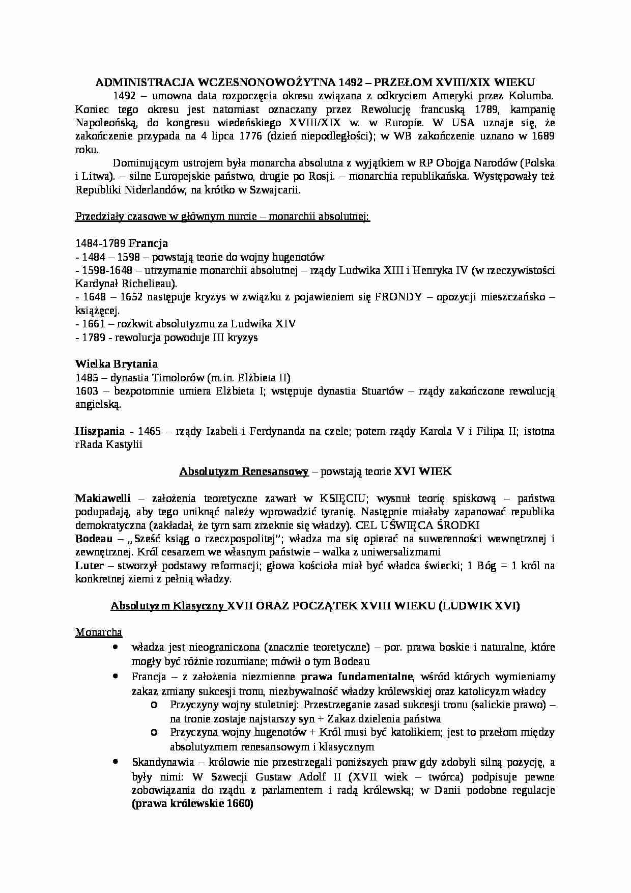 Administracja wczesnonowożytna 1492 - wykład - strona 1