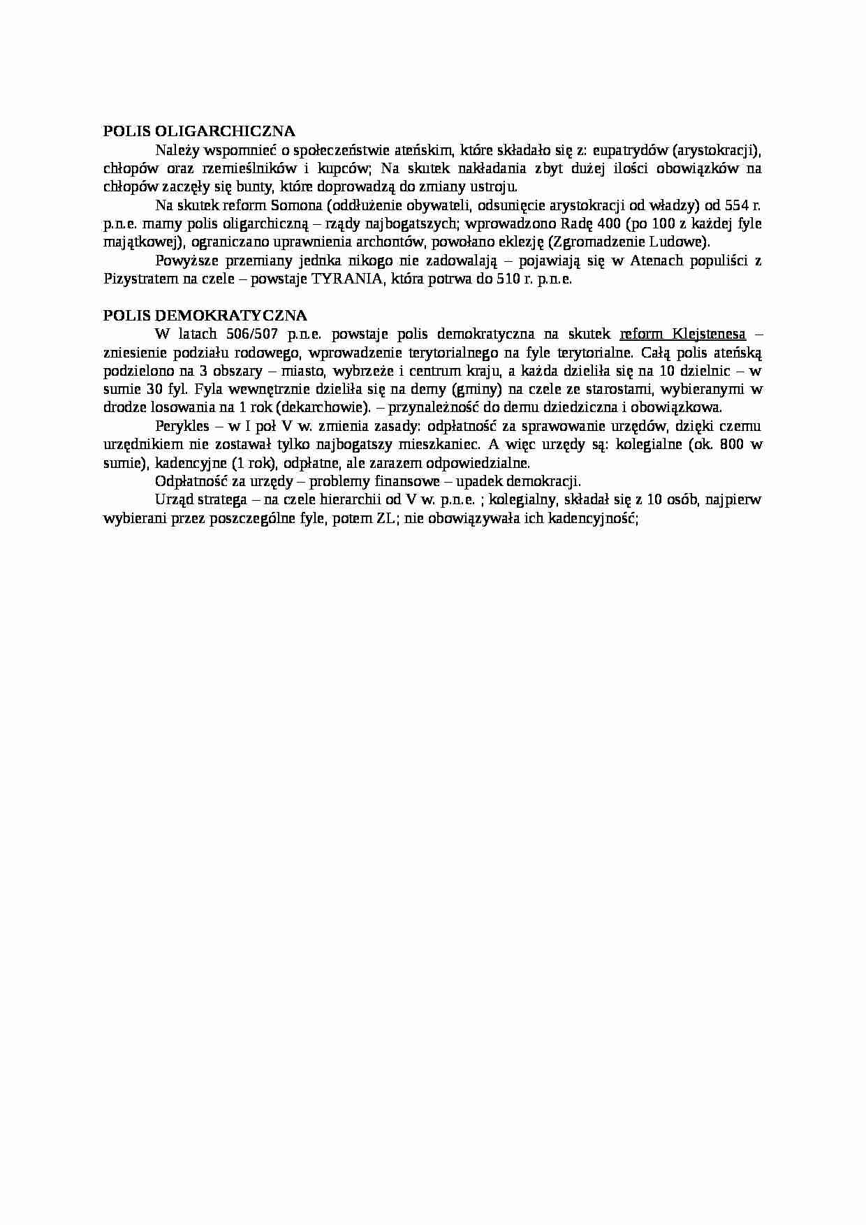Polis oligarchiczna i demokratyczna - wykład - strona 1