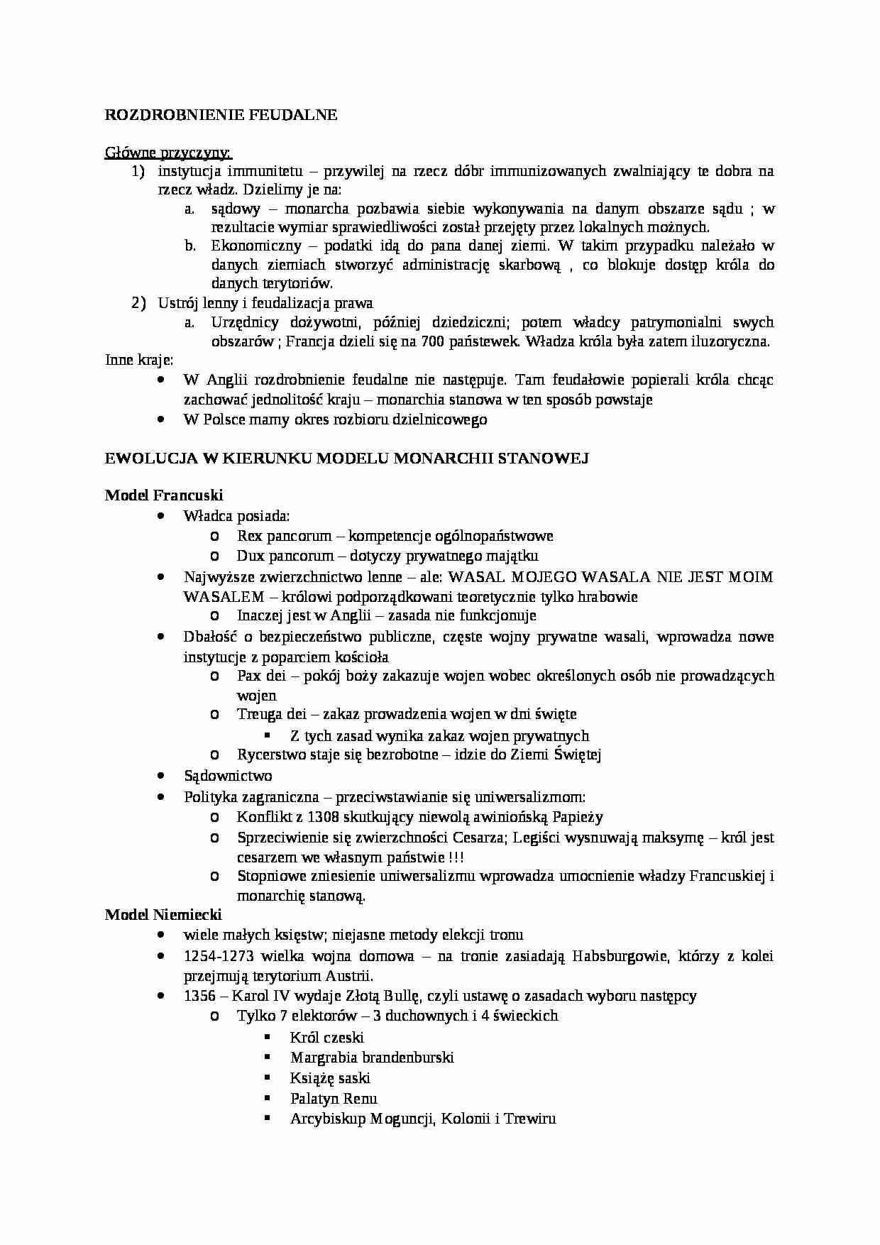 Rozdrobnienie feudalne - wykład - strona 1