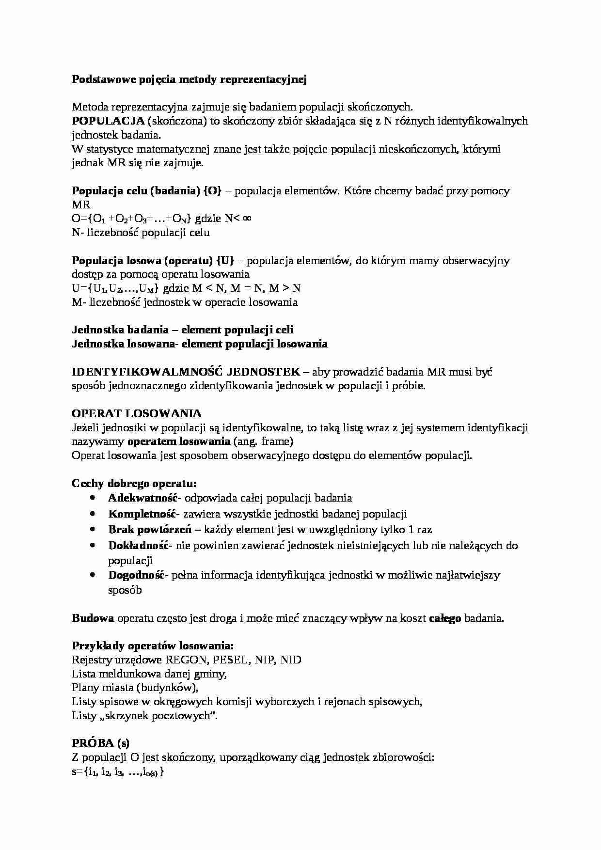 Podstawowe pojęcia metody reprezentacyjnej - wykład - strona 1