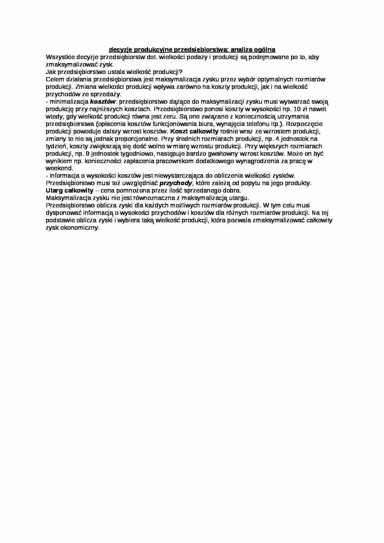 Decyzje produkcyjne przedsiębiorstwa - wykład - strona 1
