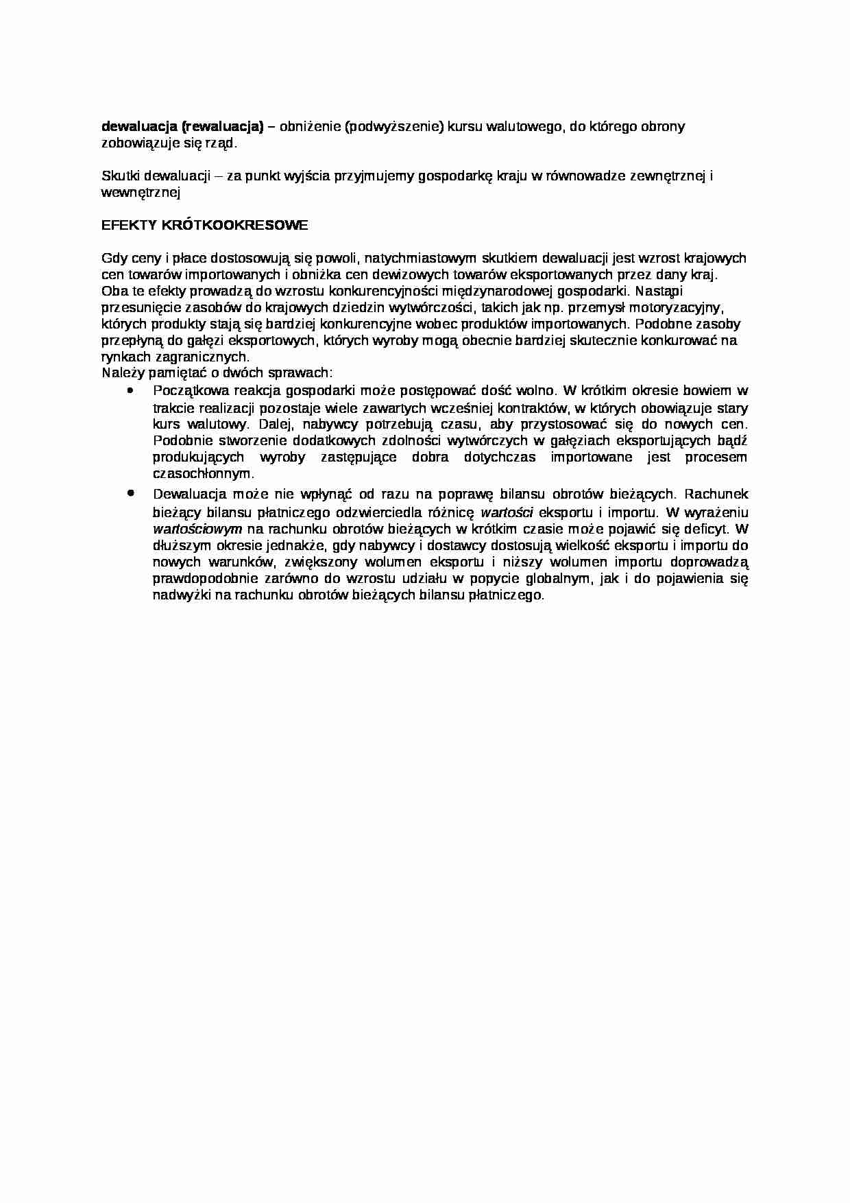 Dewaluacja i efekty krótkoterminowe - wykład - strona 1