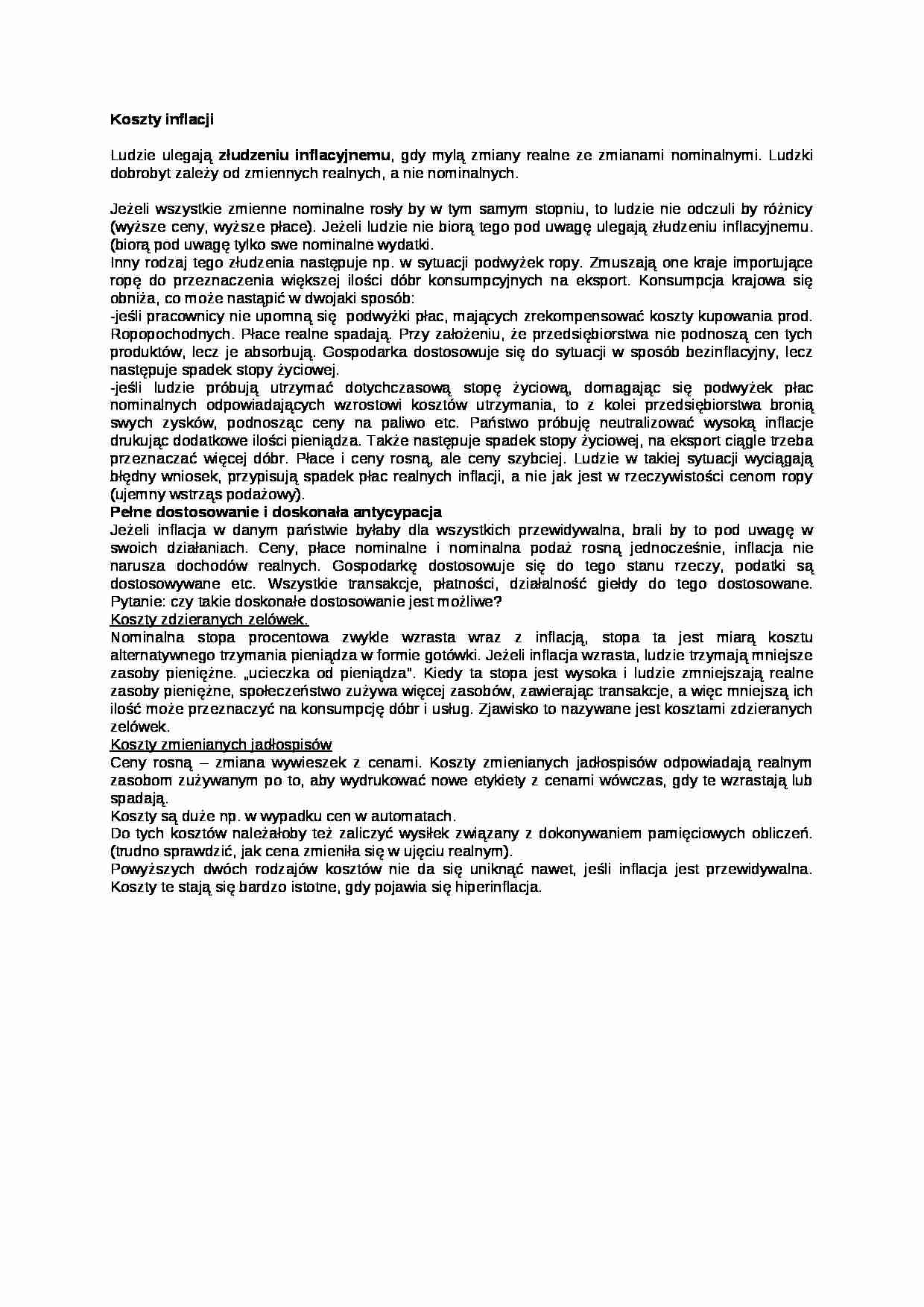 Koszty inflacji - wykład - strona 1