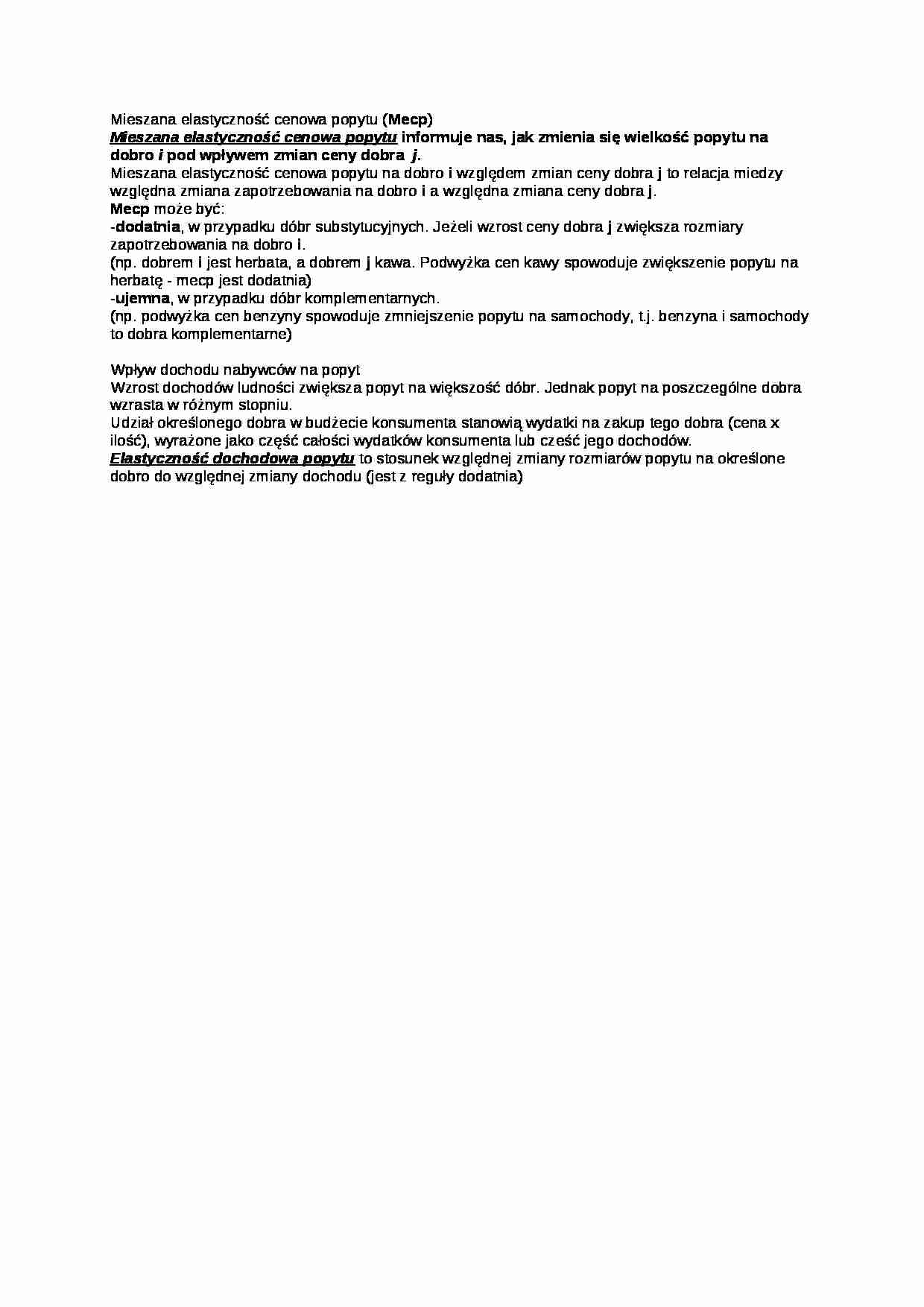 Mieszana elastyczność cenowa popytu - wykład - strona 1