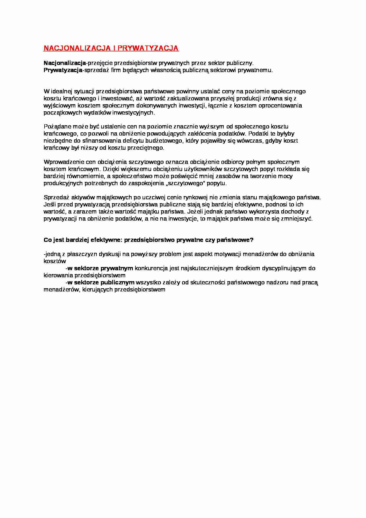 Nacjonalizacja i prywatyzacja - wykład - strona 1