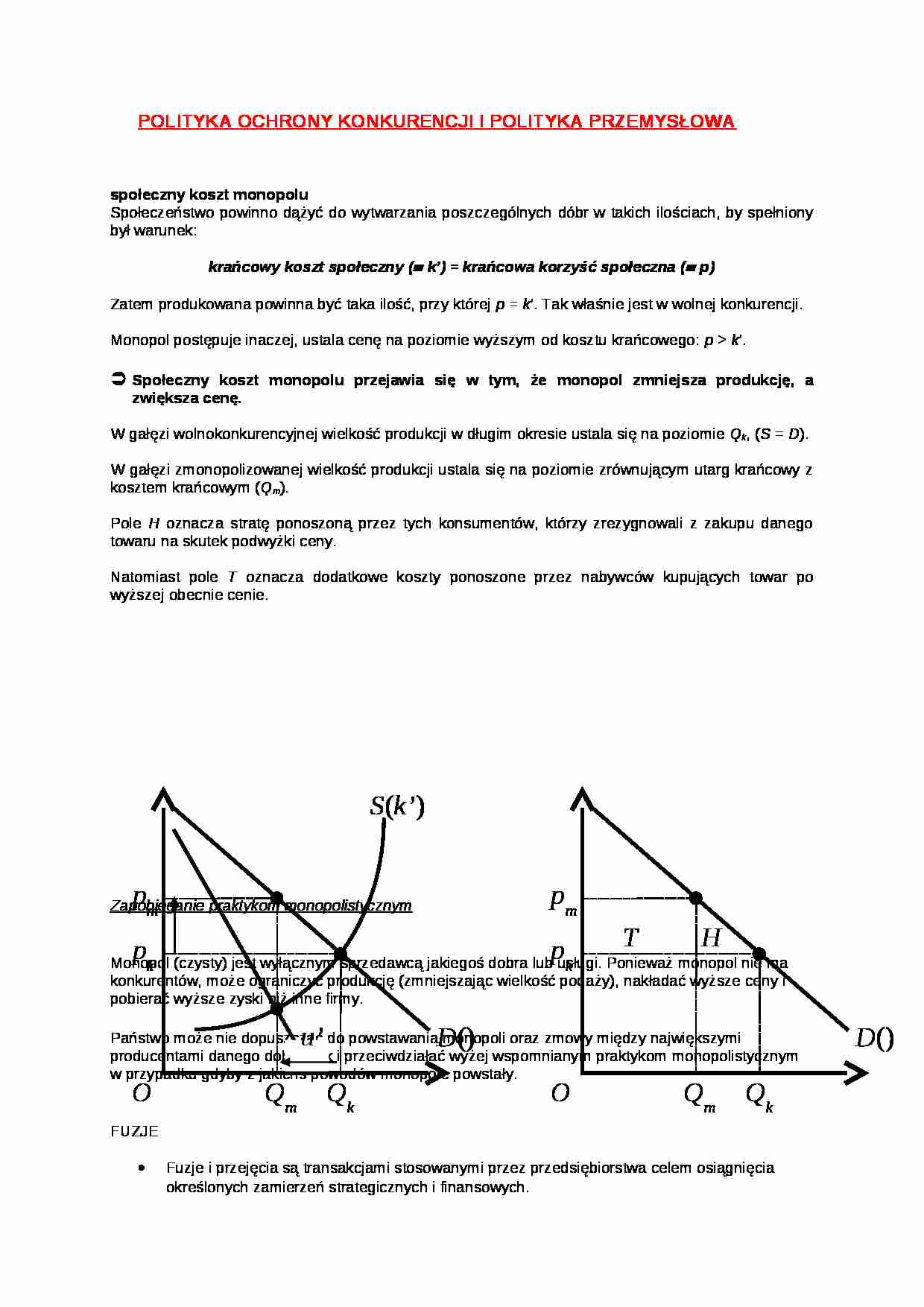 Polityka ochrony konkurencji - wykład - strona 1