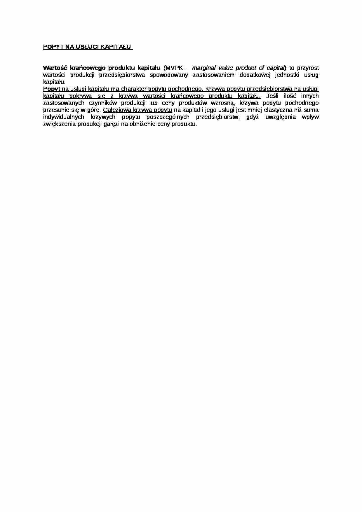 Popyt na usługi kapitału - wykład - strona 1