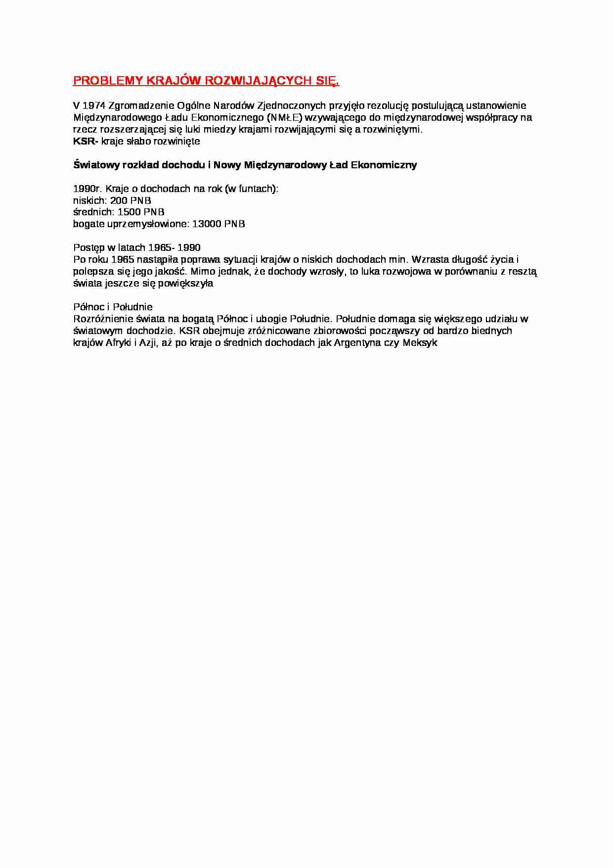 Problemy krajów rozwijających się - wykład - strona 1