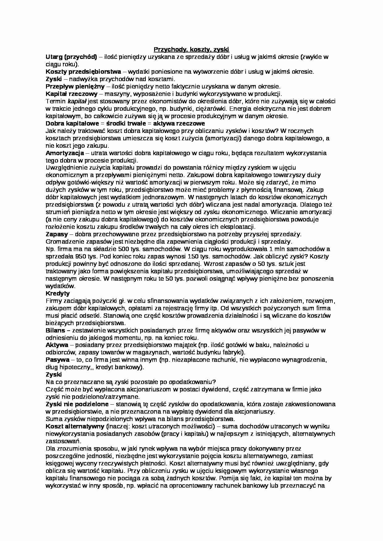 Przychody, koszty i zyski - wykład - strona 1