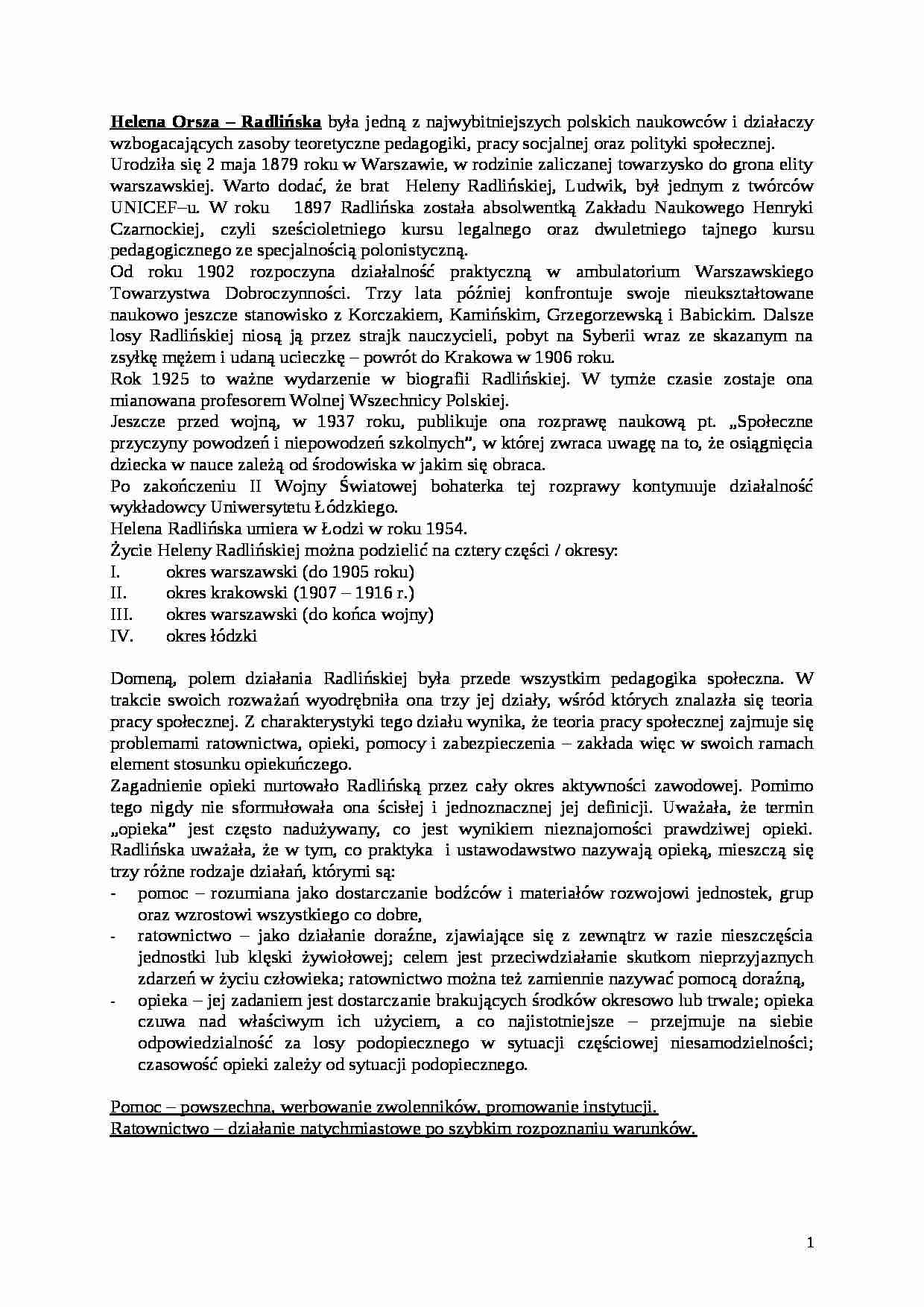 Helena Orsza ? Radlińska- pedagogika - strona 1
