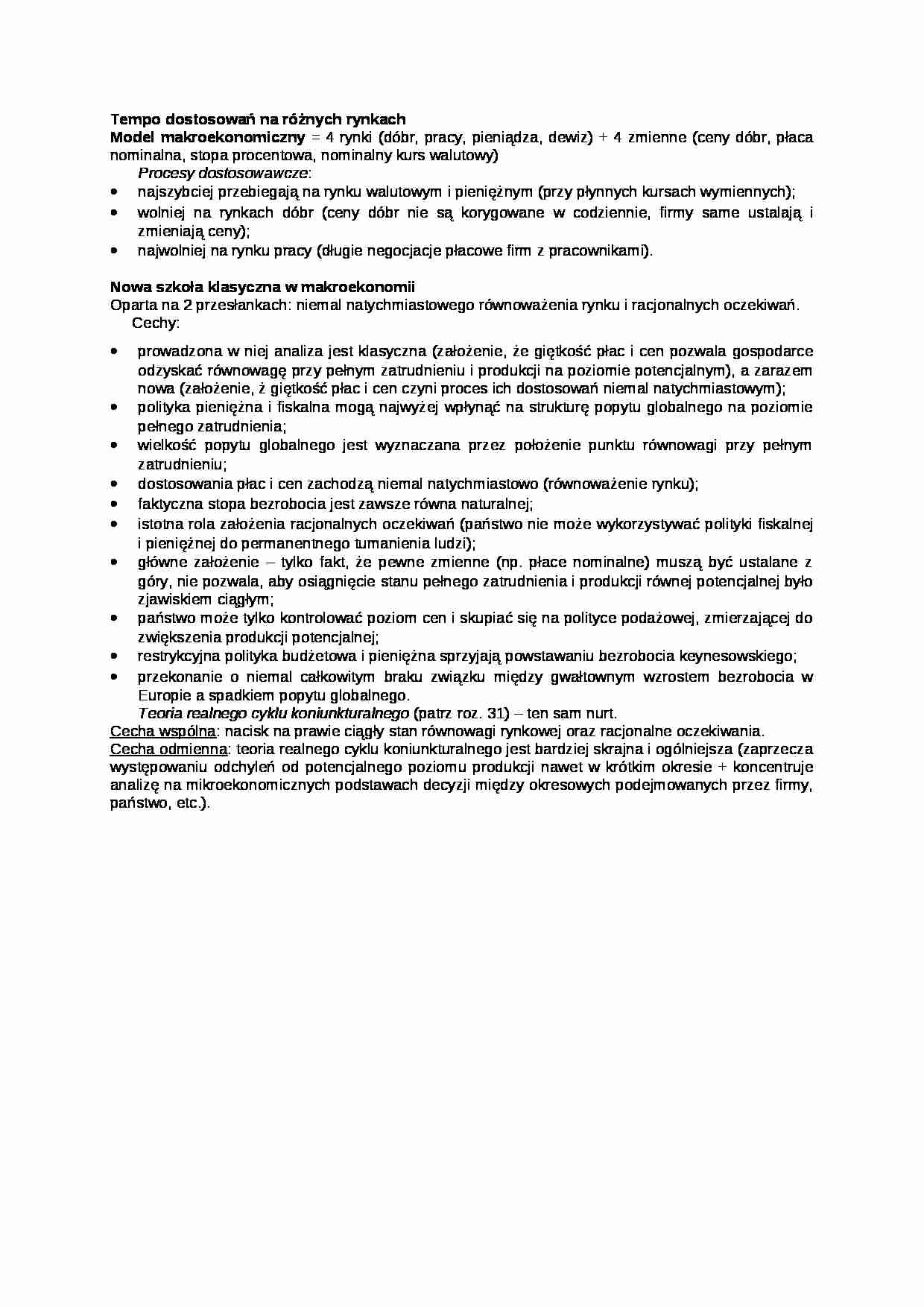 Tempo dostosowań na różnych rynkach - wykład - strona 1