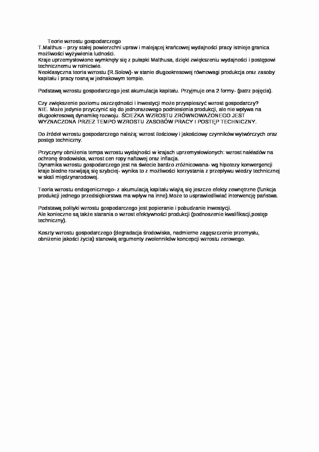Teorie wzrostu gospodarczego - wykład - strona 1