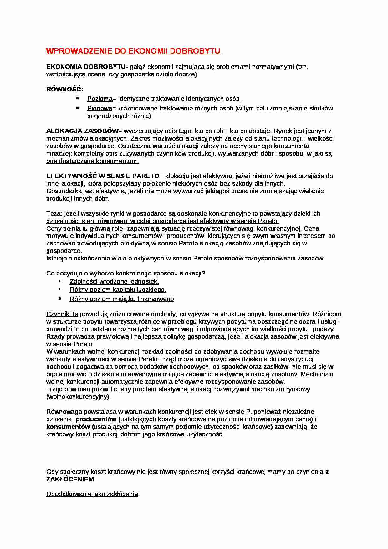 Wprowadzanie do ekonomii dobrobytu - wykład - strona 1