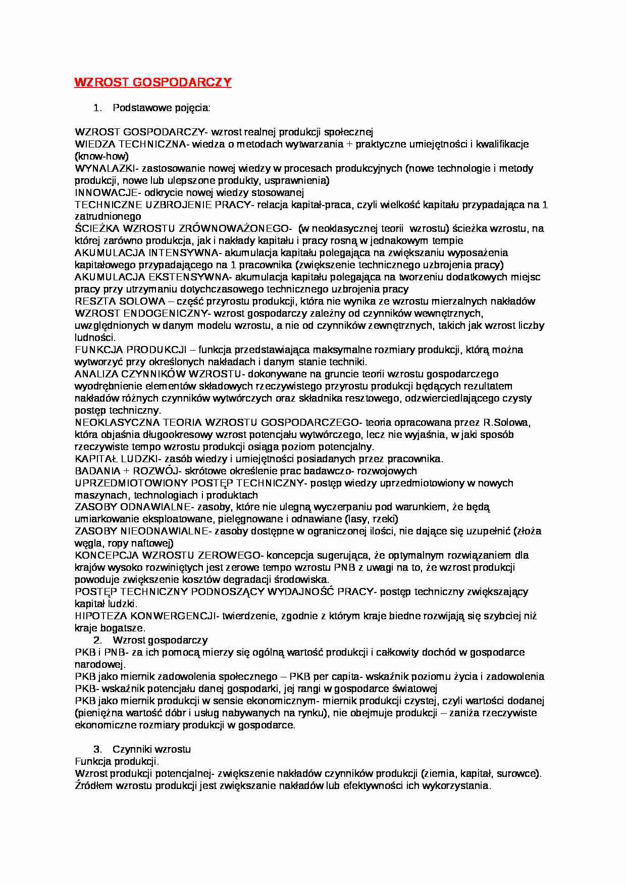 Wzrost gospodarczy - wykład - strona 1