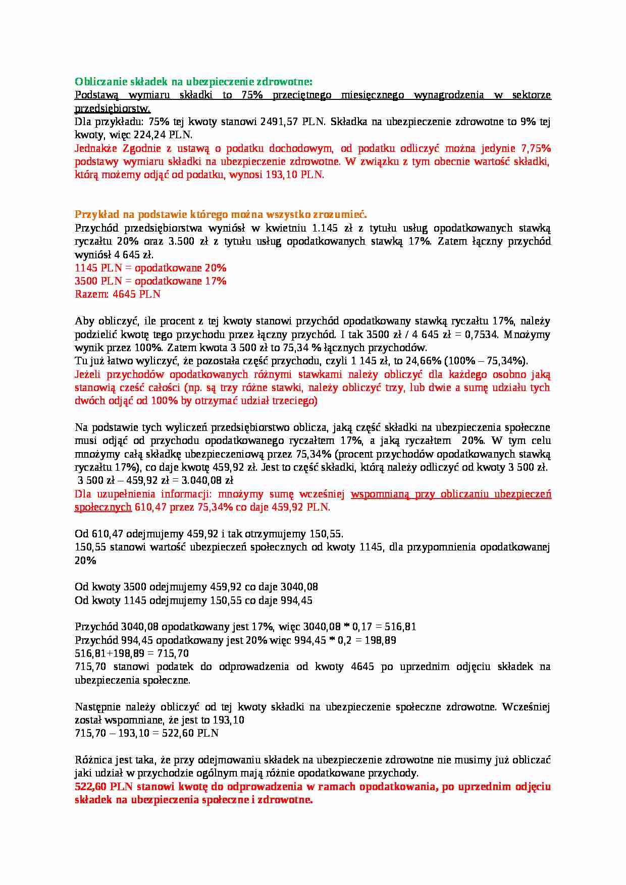 Obliczanie składek na ubezpieczenie zdrowotne - wykład - strona 1