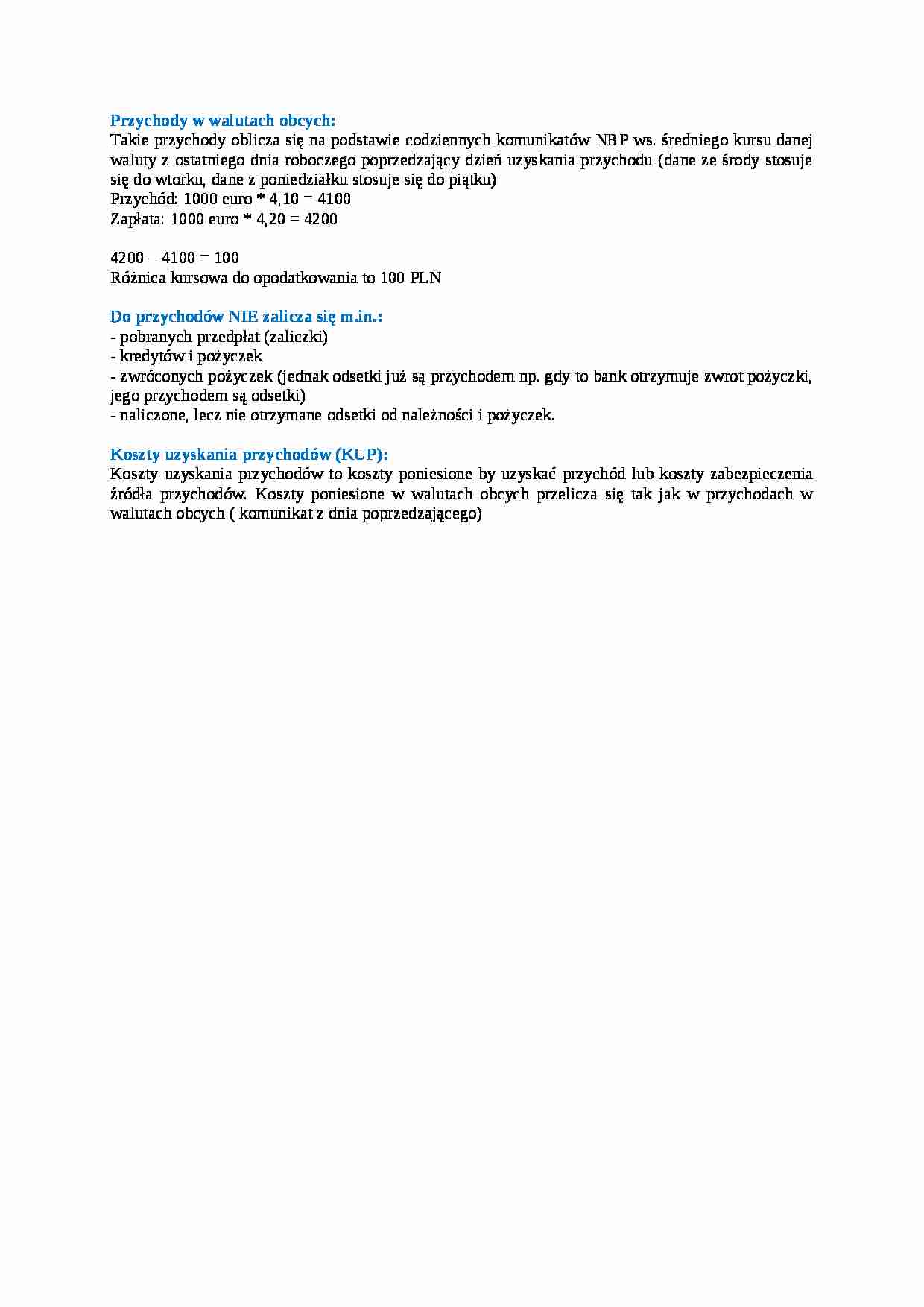 Przychody w walutach obcych - wykład - strona 1
