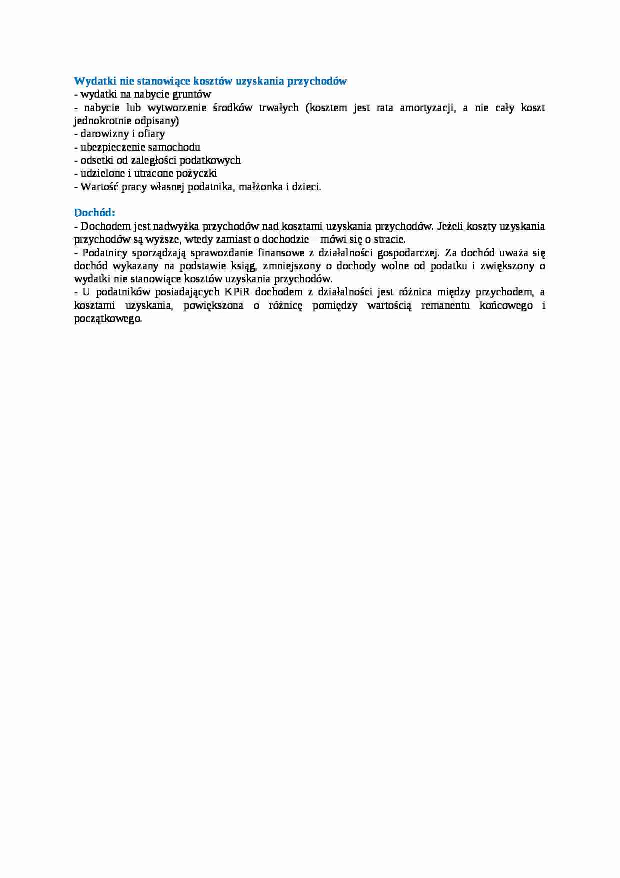 Wydatki nie stanowiące kosztów uzyskania przychodów - wykład - strona 1