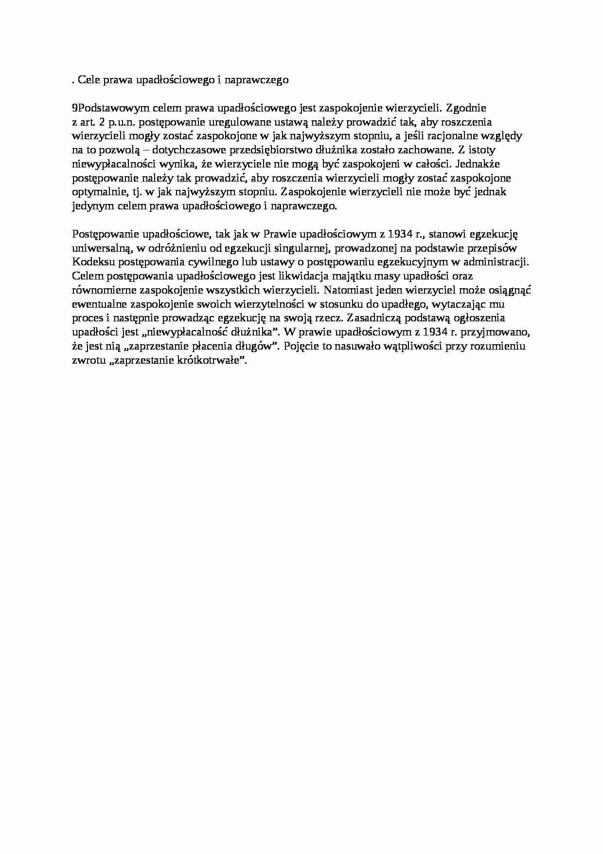 Cele prawa upadłościowego - wykład - strona 1