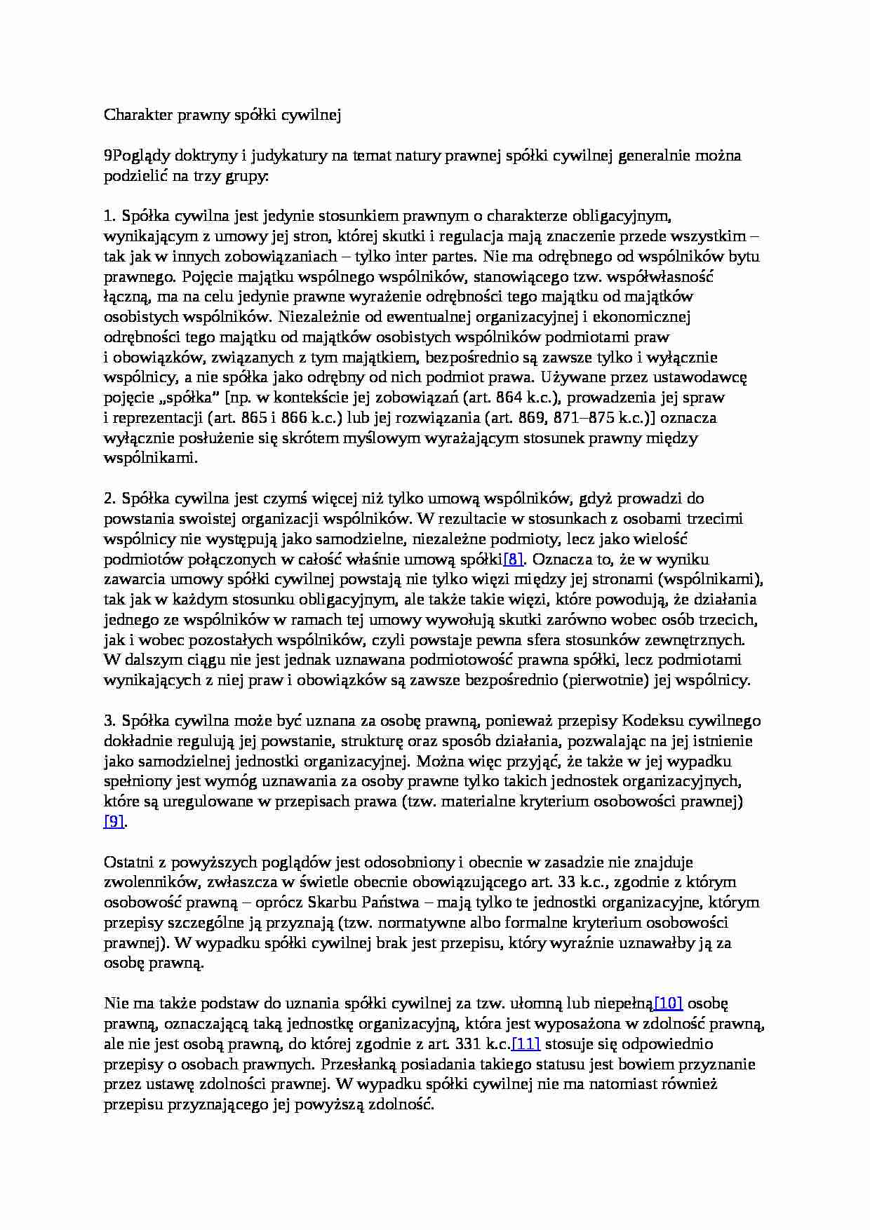 Charakter prawny spółki cywilnej - wykład - strona 1