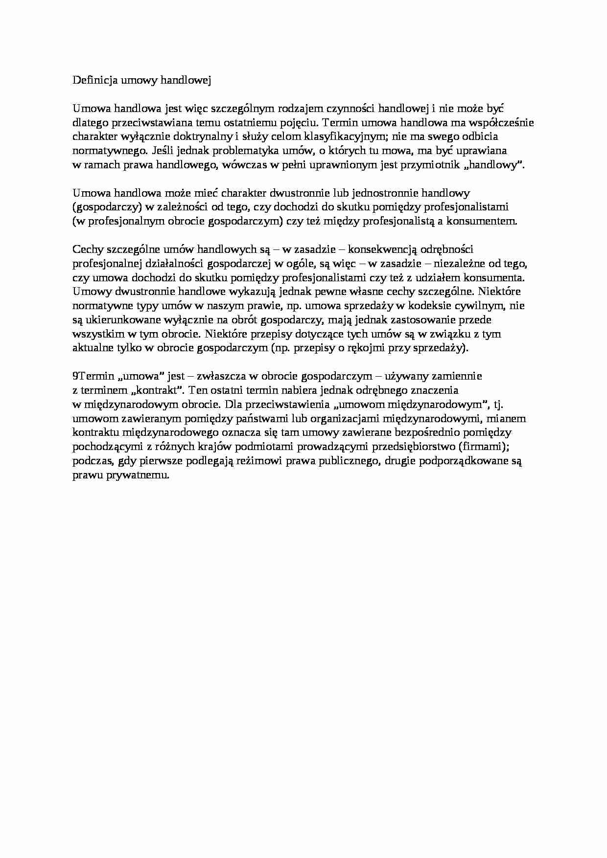 Definicja umowy handlowej - opracowanie - strona 1