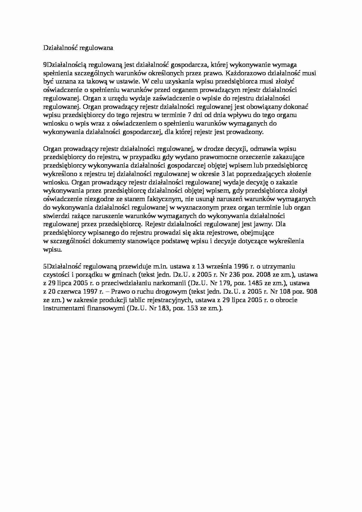 Działalność regulowana - wykład - strona 1