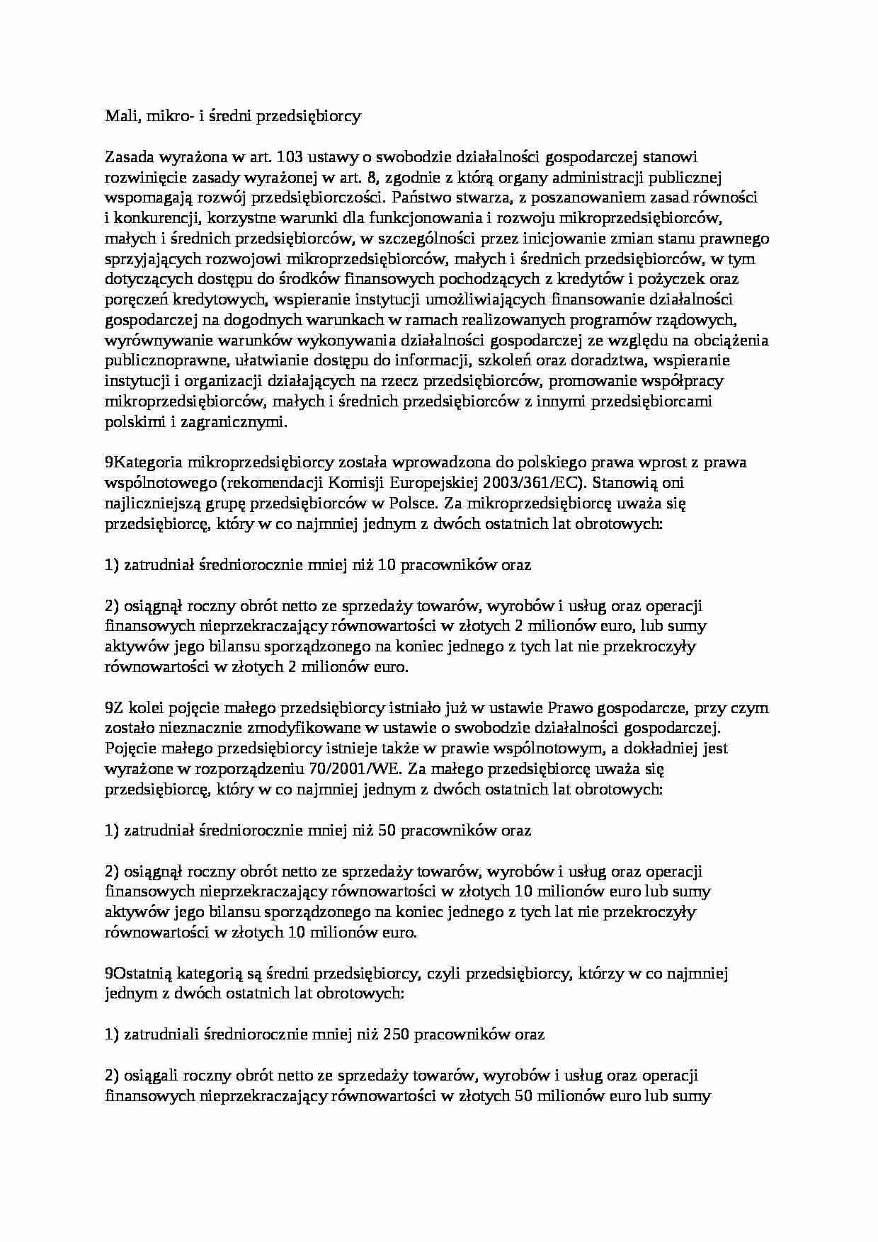 Mali, mikro- i średni przedsiębiorcy - wykład - strona 1
