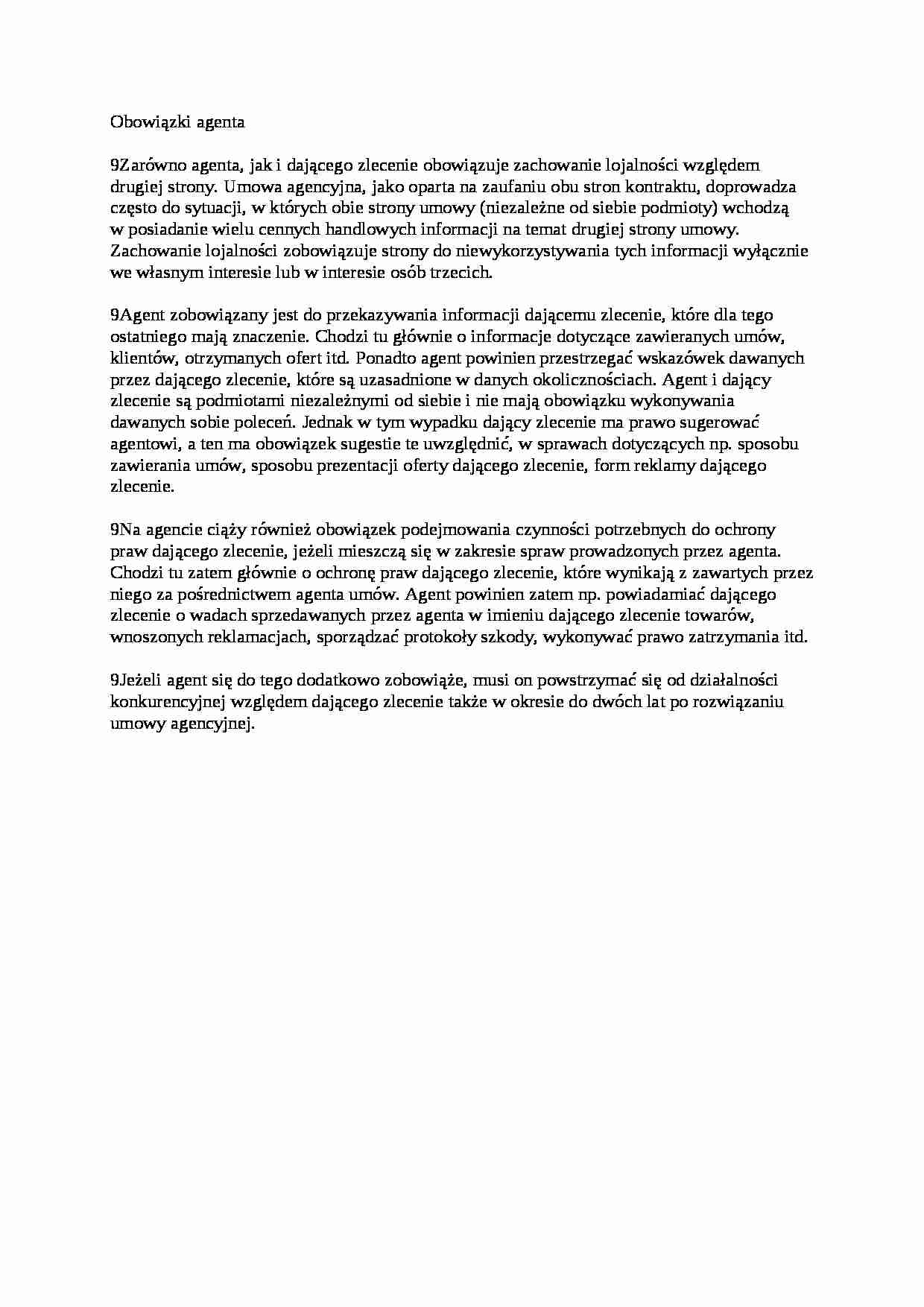 Obowiązki agenta - wykład - strona 1