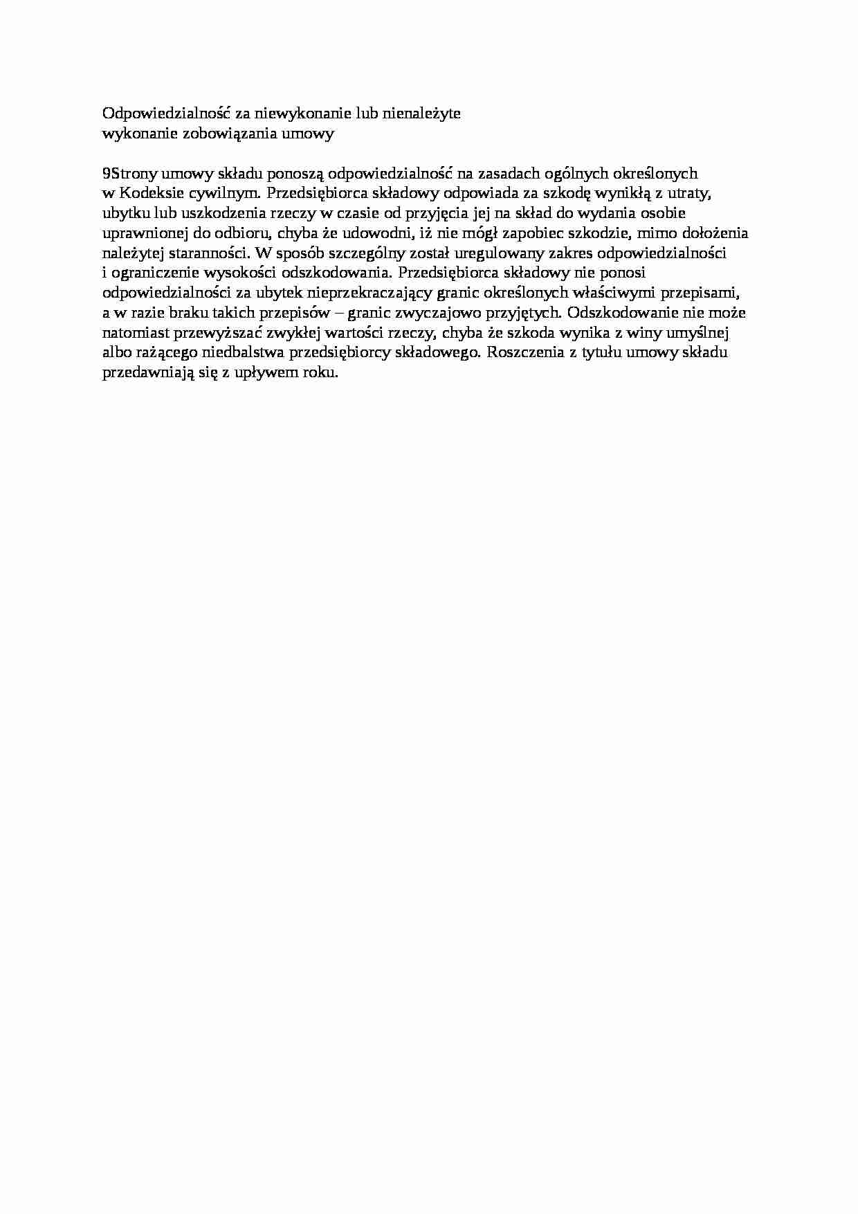 Odpowiedzialność za niewykonanie - opracowanie - strona 1