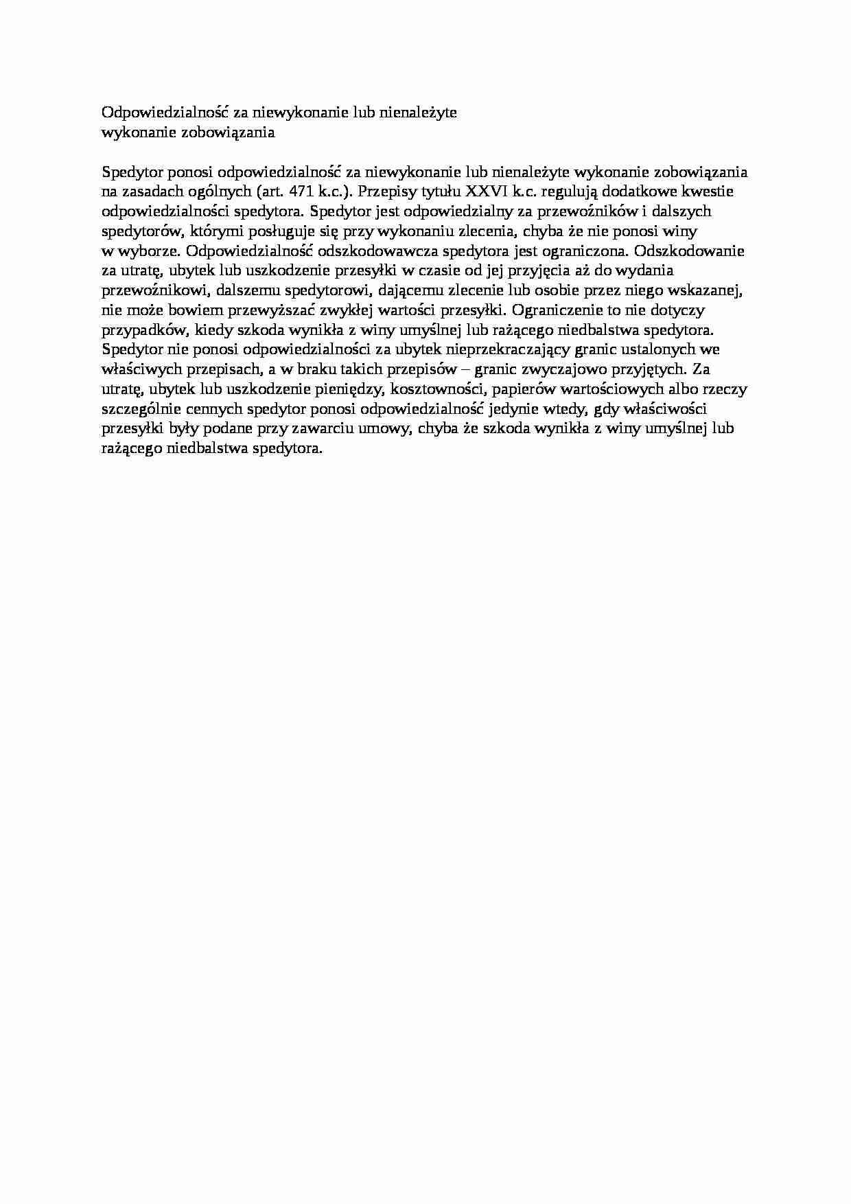 Odpowiedzialność za nienależyte wykonanie - opracowanie - strona 1