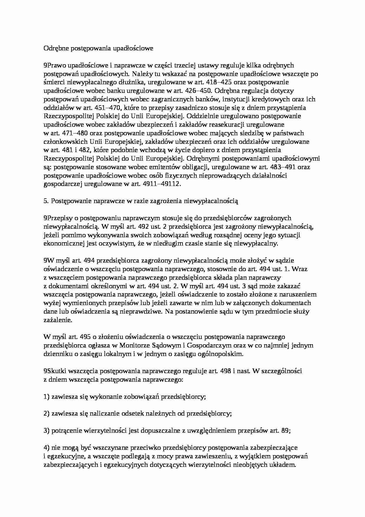 Odrębne postępowania upadłościowe - wykład - strona 1