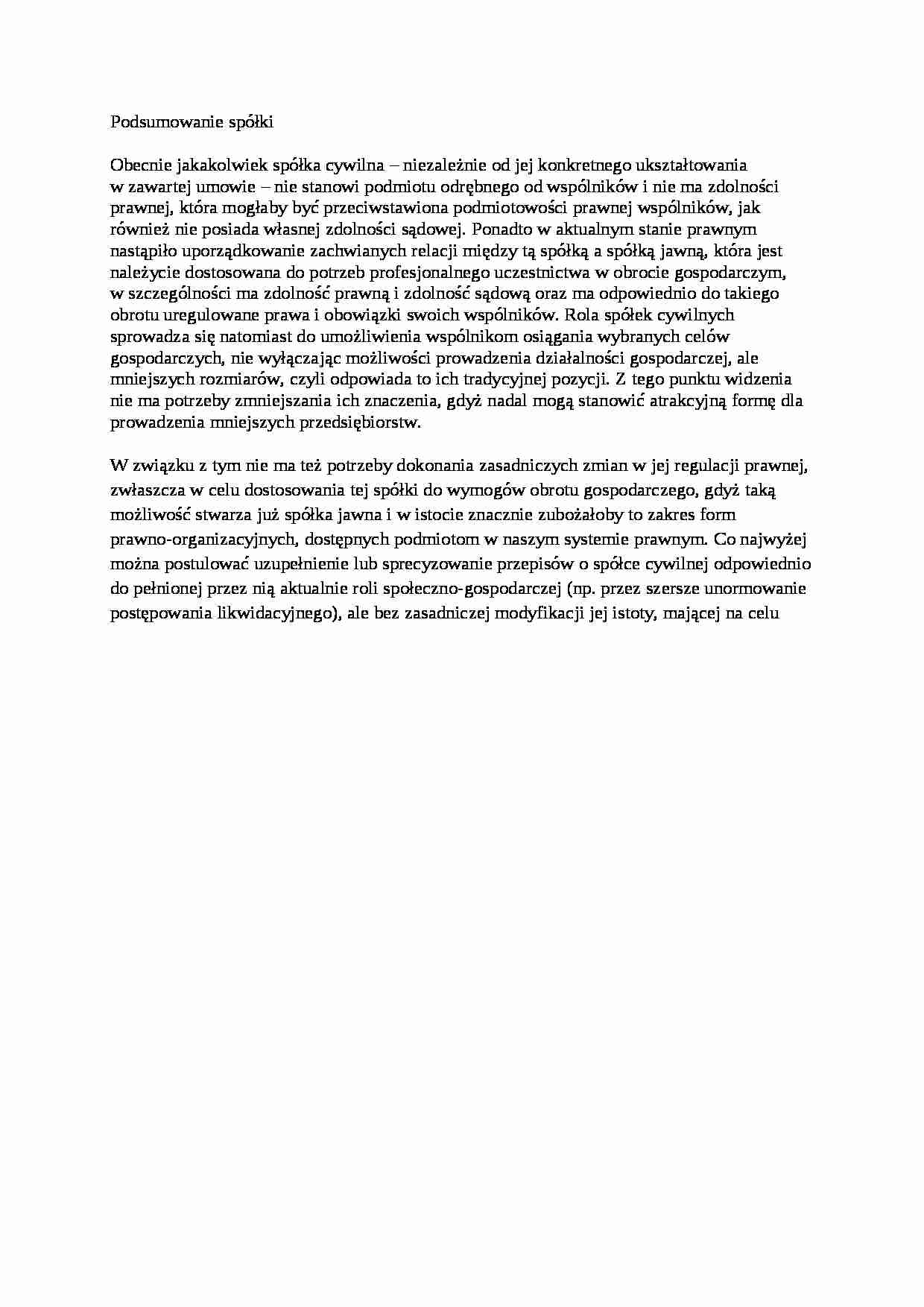Podsumowanie spółki cywilnej - wykład - strona 1