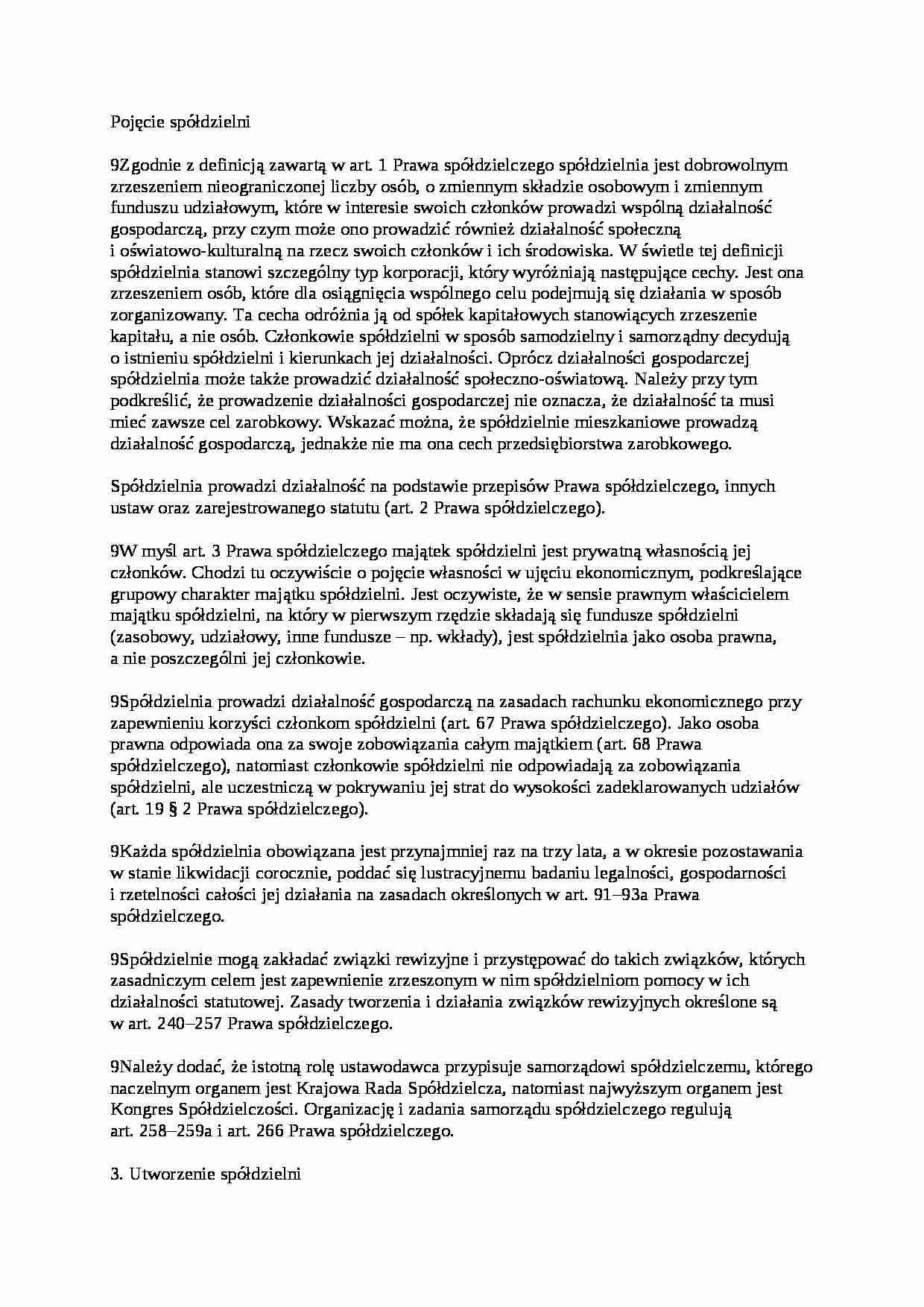Pojęcie spółdzielni - wykład - strona 1