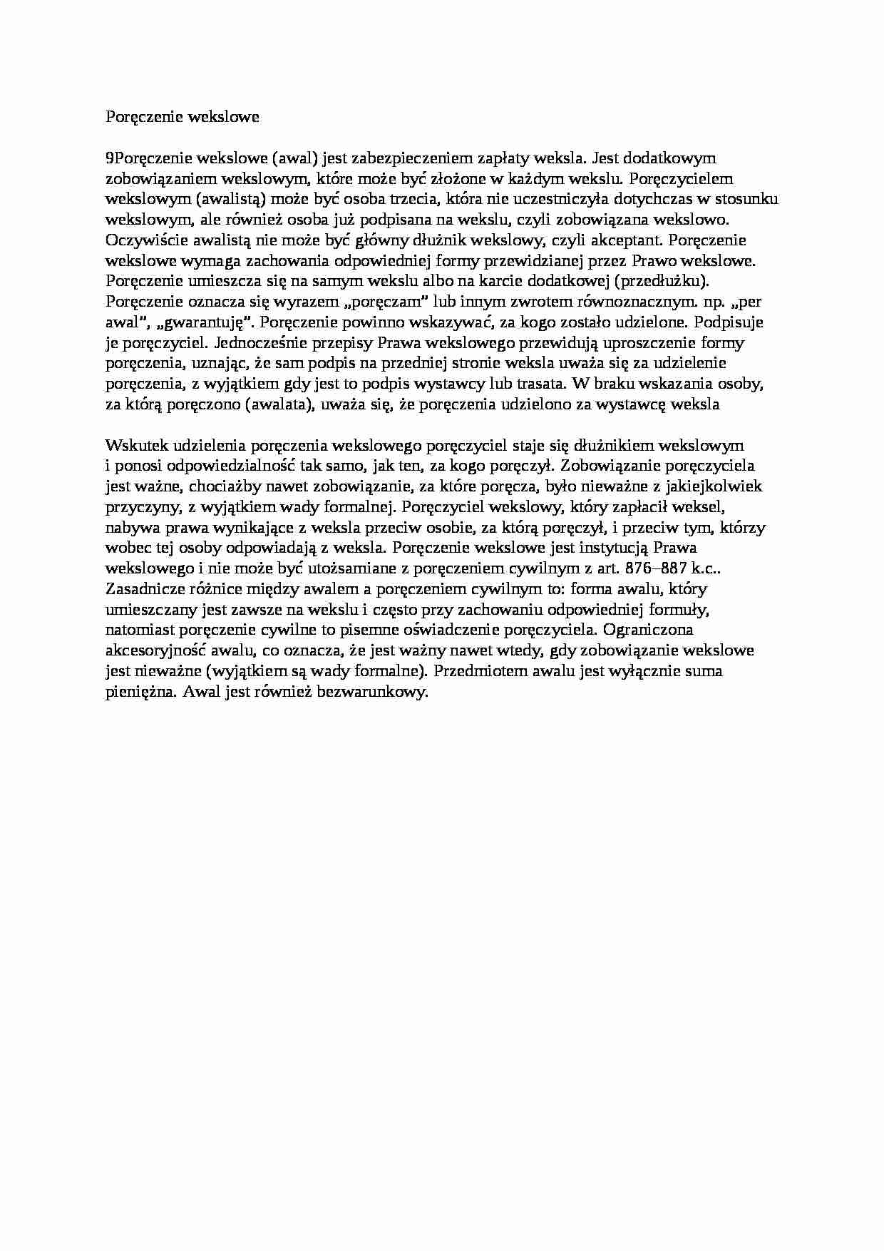 Poręczenie wekslowe - wykład - strona 1