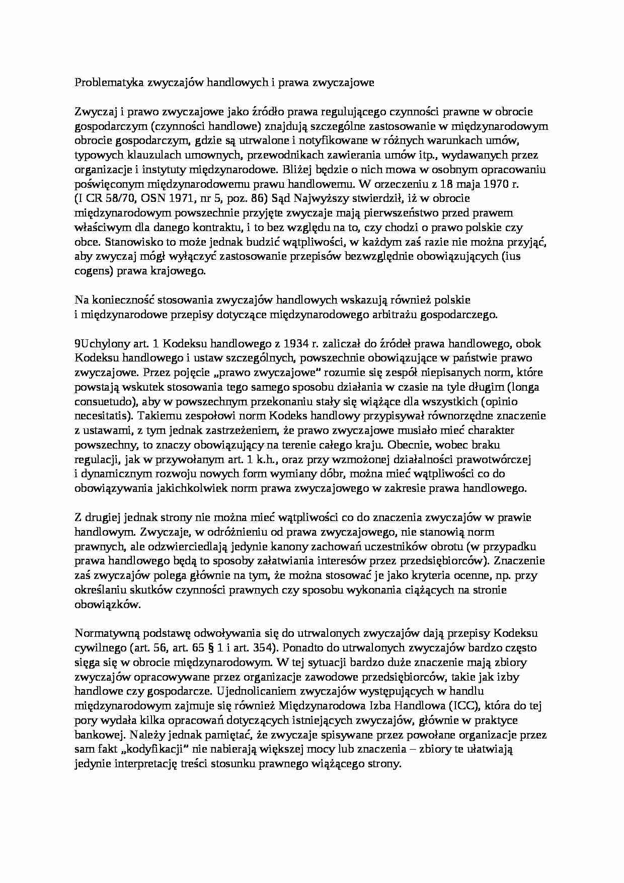 Problematyka zwyczajów handlowych - opracowanie - strona 1
